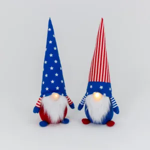 4th of July Lighted Americana Gnomes, 17.7" H