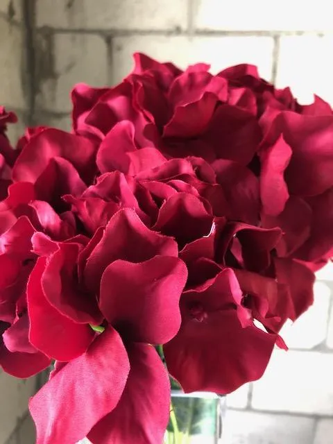 6 Head Burgundy Hydrangea Bunch Artificial flower