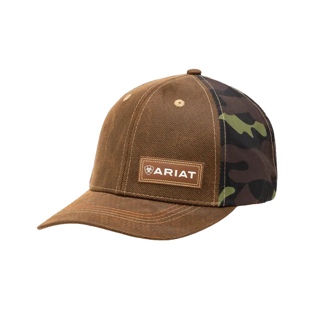 Ariat M&F Brown Camo Mesh Leather Patch Cap