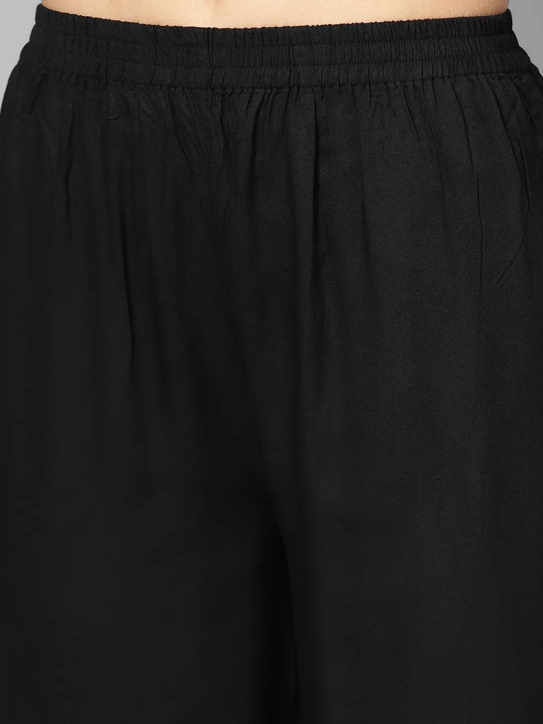 Black & Grey Floral Printed Kurta Set With Solid Black Palazzo