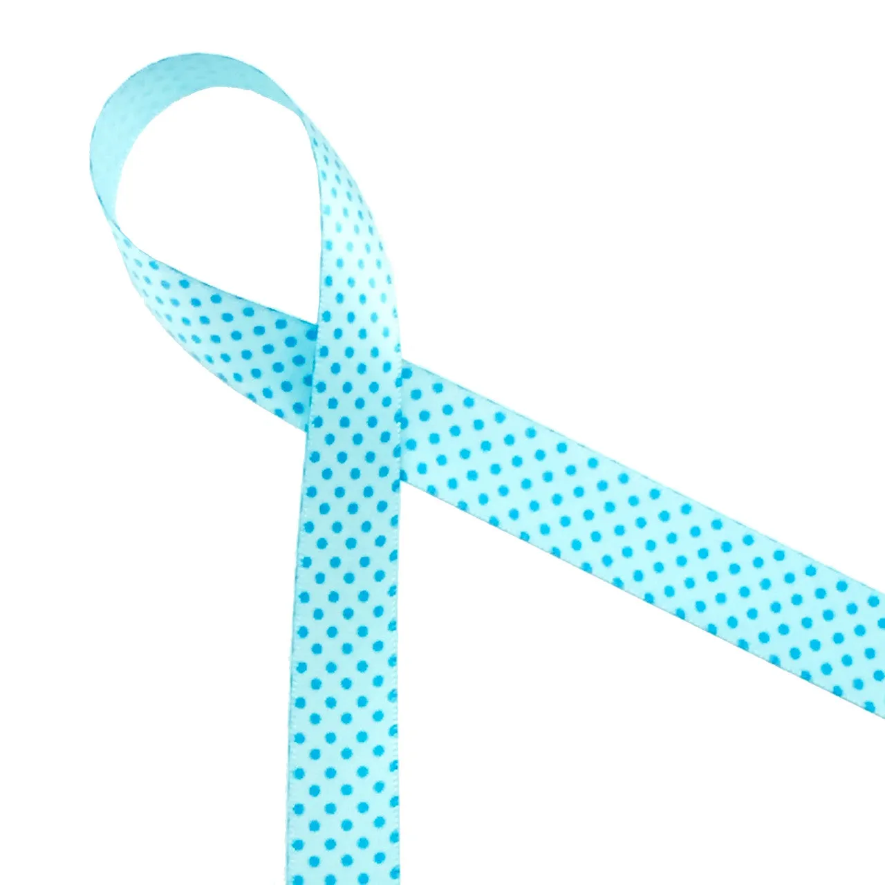 Blue pin dots ribbon,  5/8" light blue single face satin