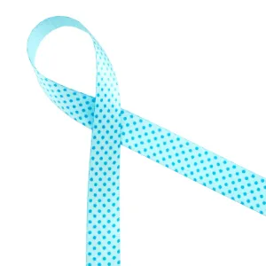 Blue pin dots ribbon,  5/8" light blue single face satin