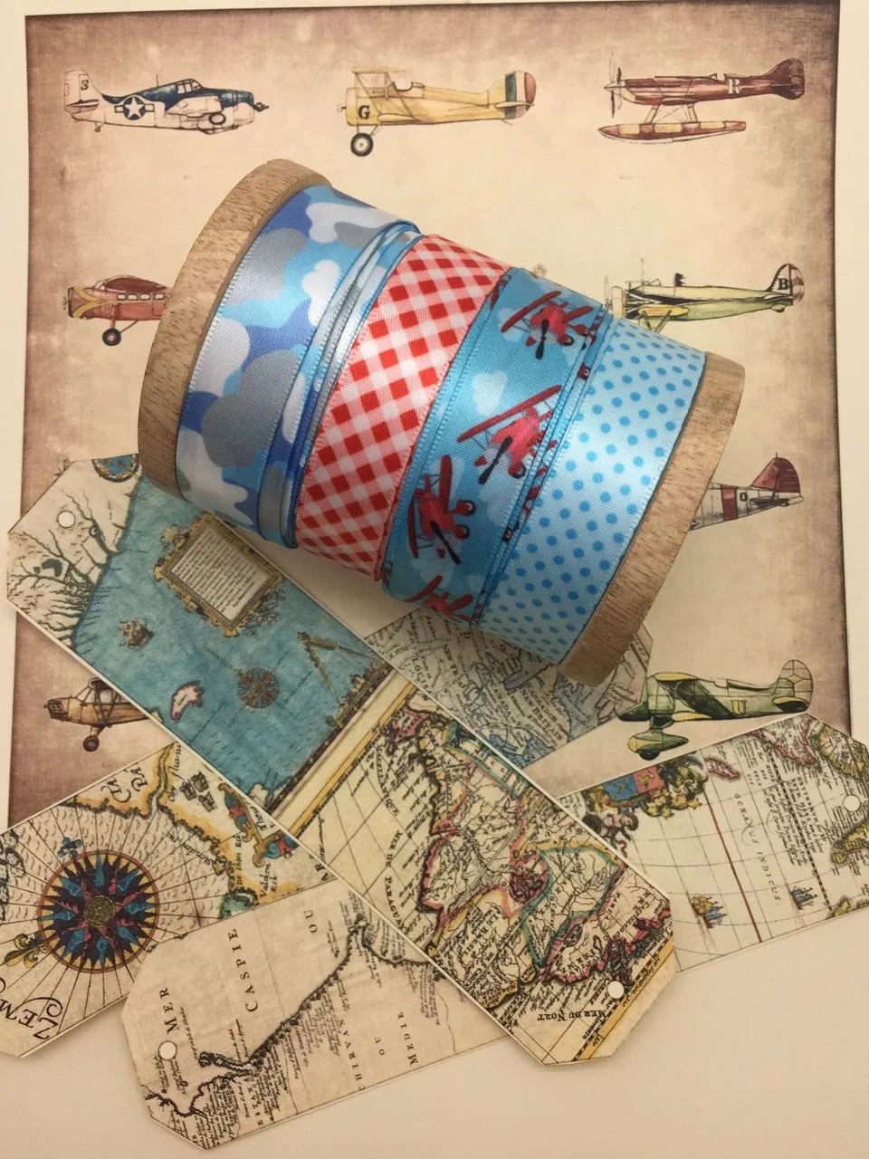 Blue pin dots ribbon,  5/8" light blue single face satin