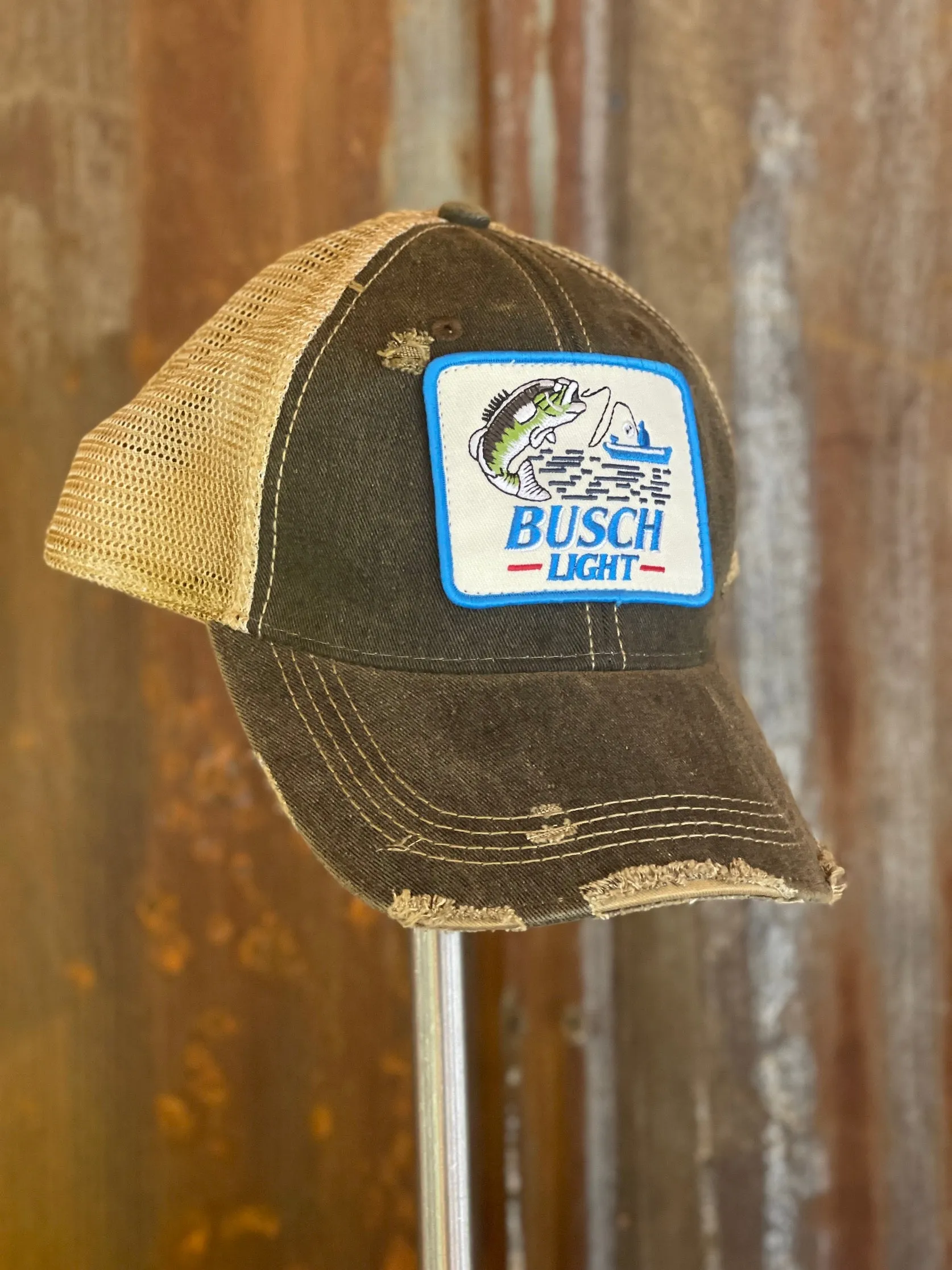 Busch Light Fishing Hat- Distressed Black