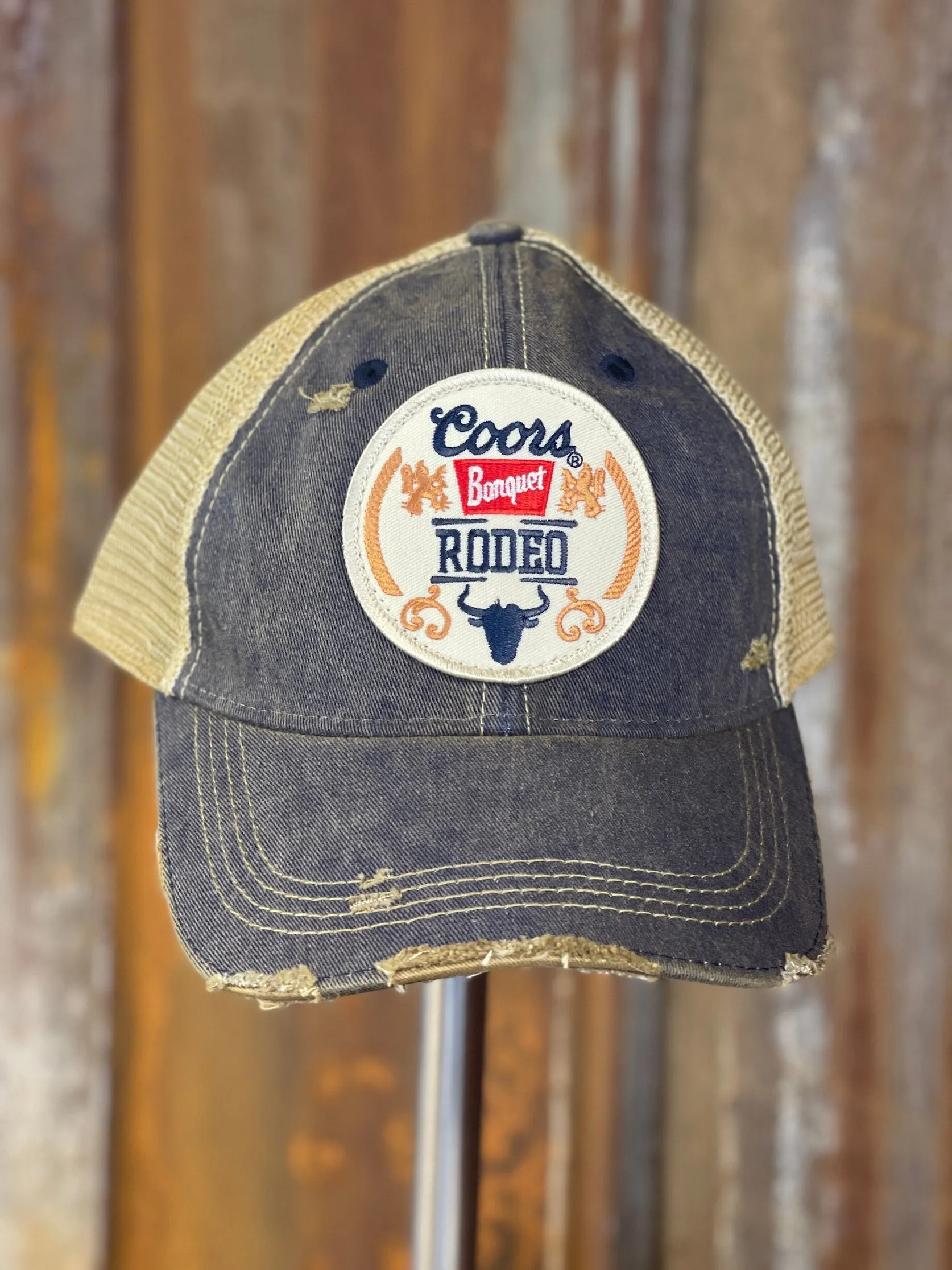 Coors Banquet Rodeo Hat- Distressed Navy Snapback