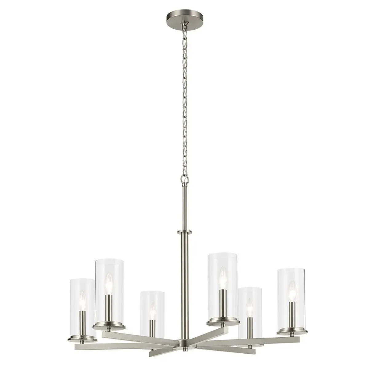 Crosby 32" 6-Light Chandelier 1-Tier with Clear Glass, Brushed Nickel Finish