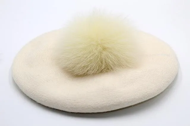 Elizabeth Knitted Wool Beret with Pompom