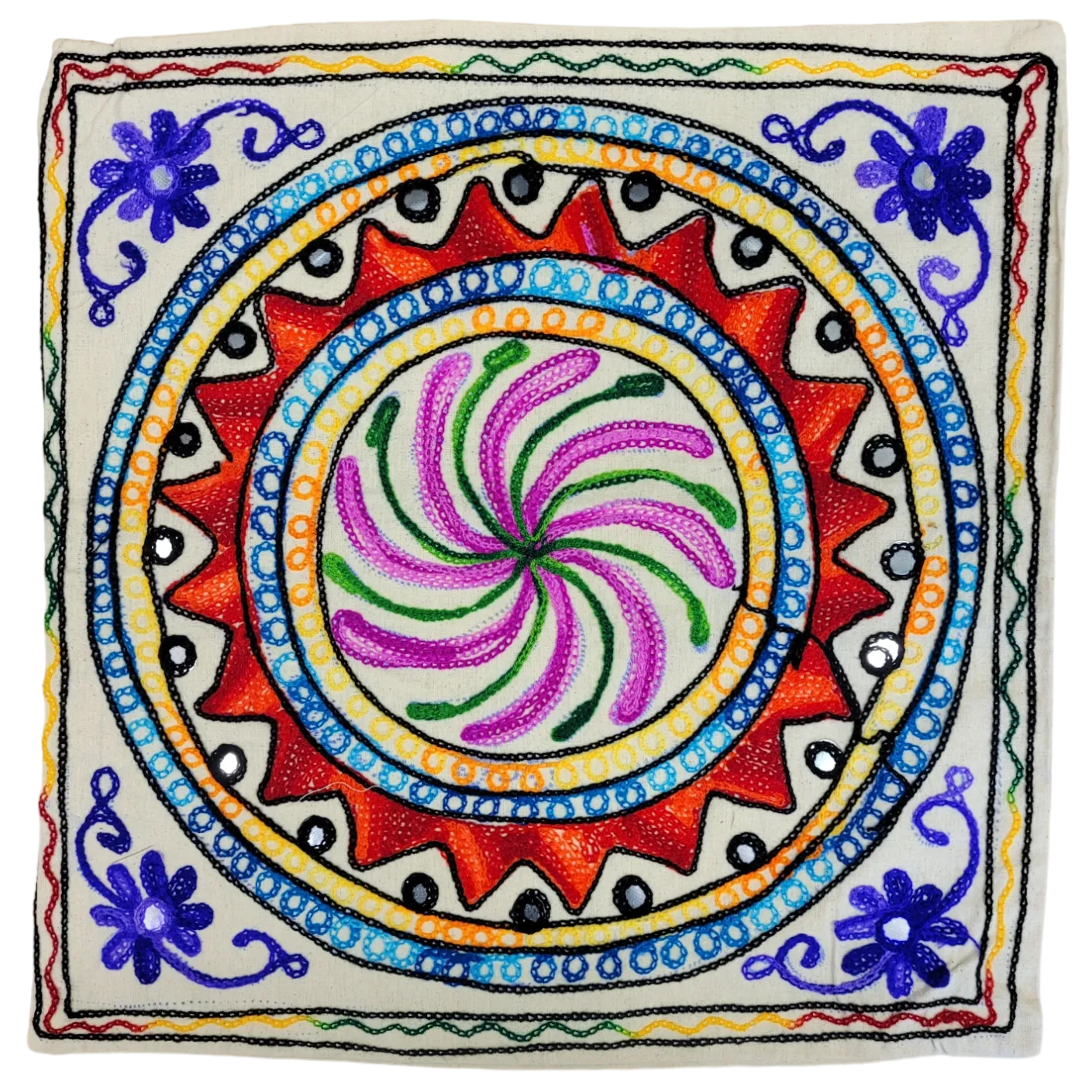 Embroidered Cushion Cover - Floral Circles