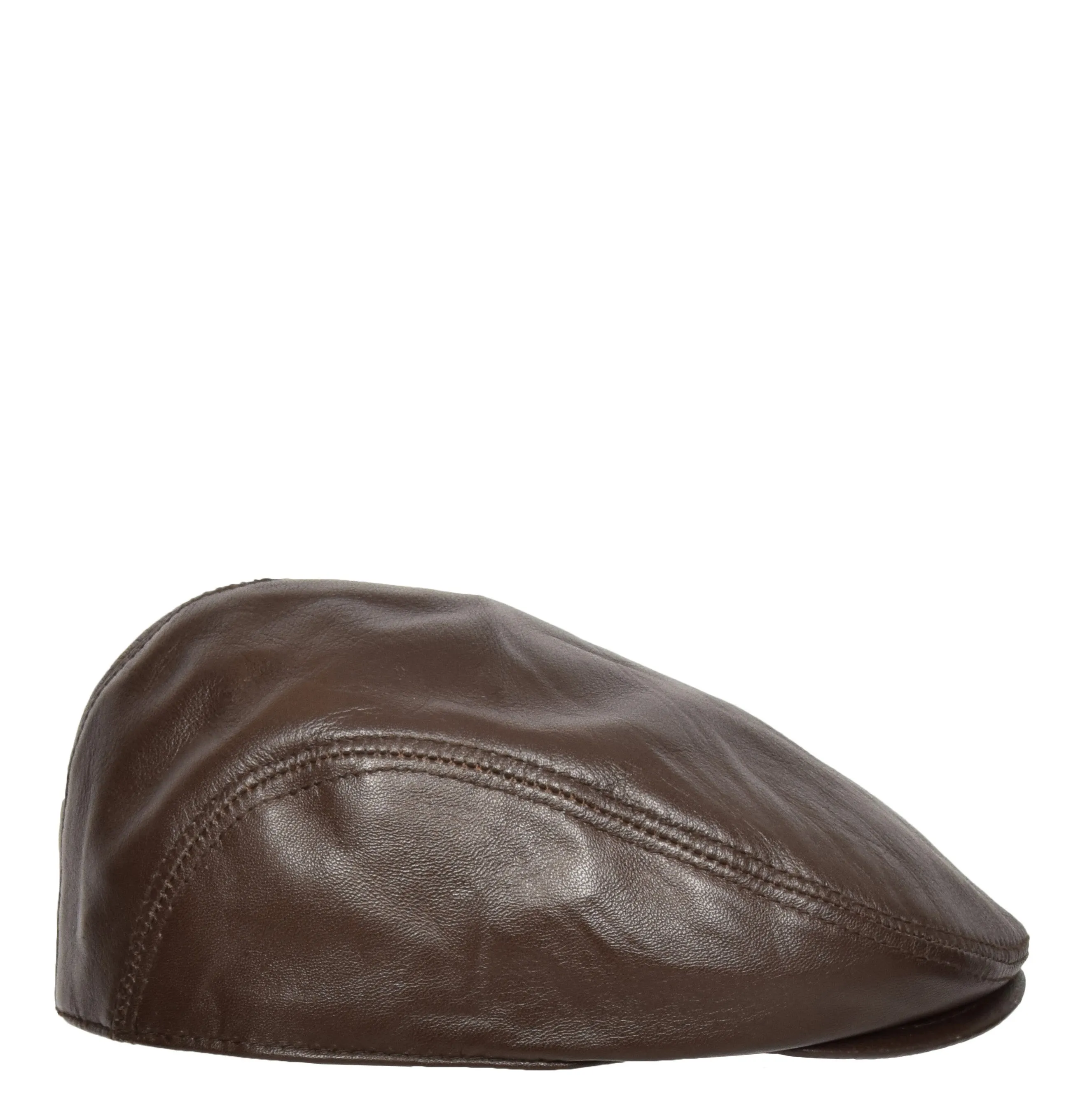 Genuine Brown Leather Flat Cap English Granddad Baker-boy Hat Arthur