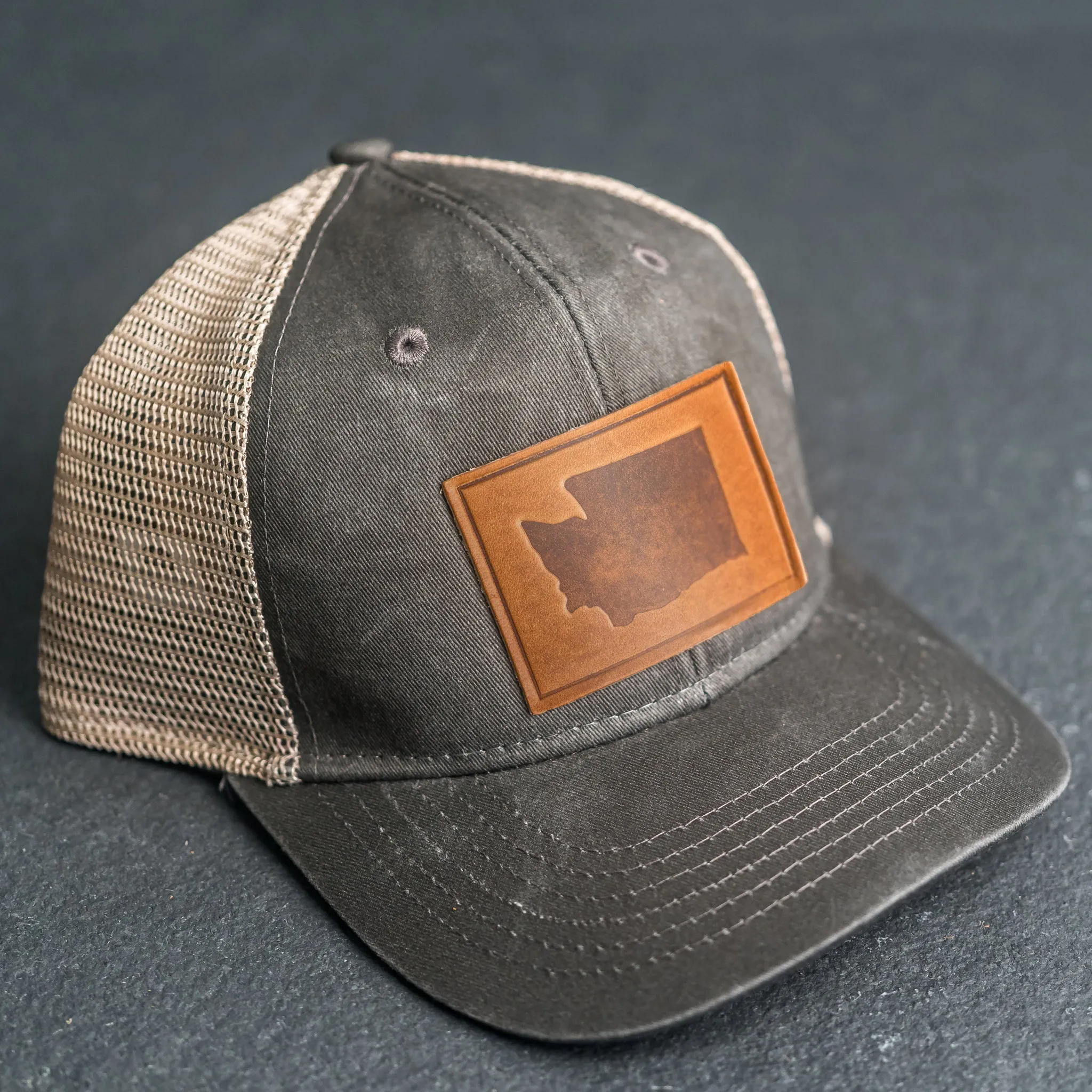 Leather Patch Ponytail Style Hat - Washington Stamp