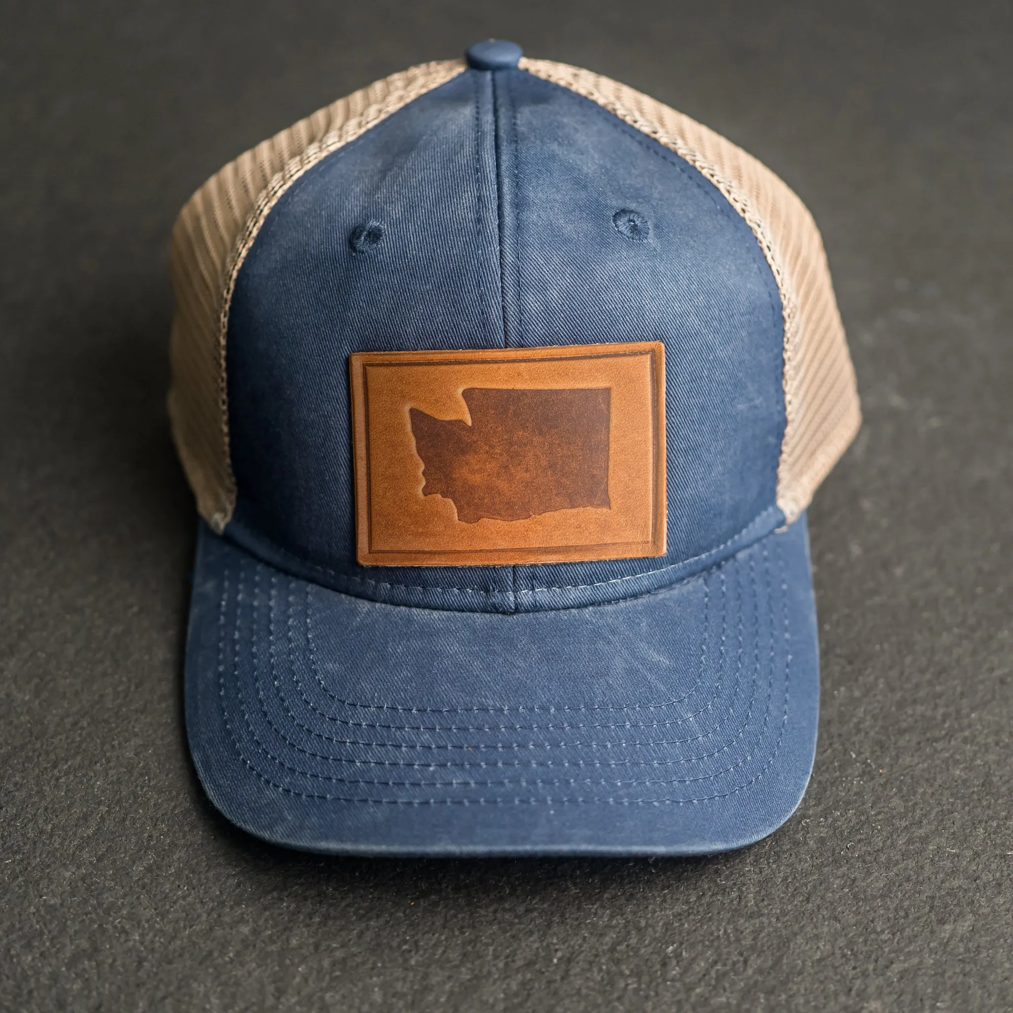 Leather Patch Ponytail Style Hat - Washington Stamp