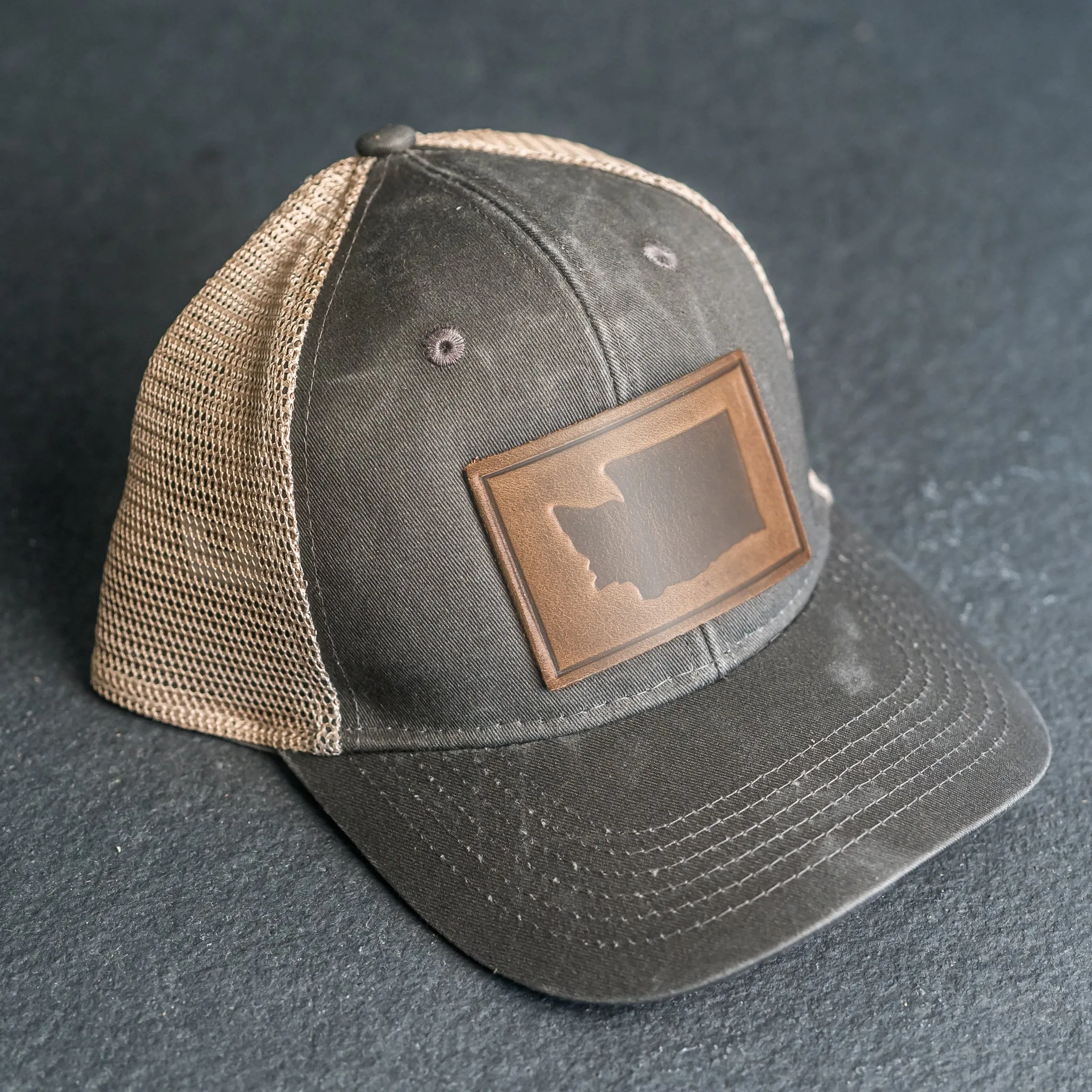 Leather Patch Ponytail Style Hat - Washington Stamp