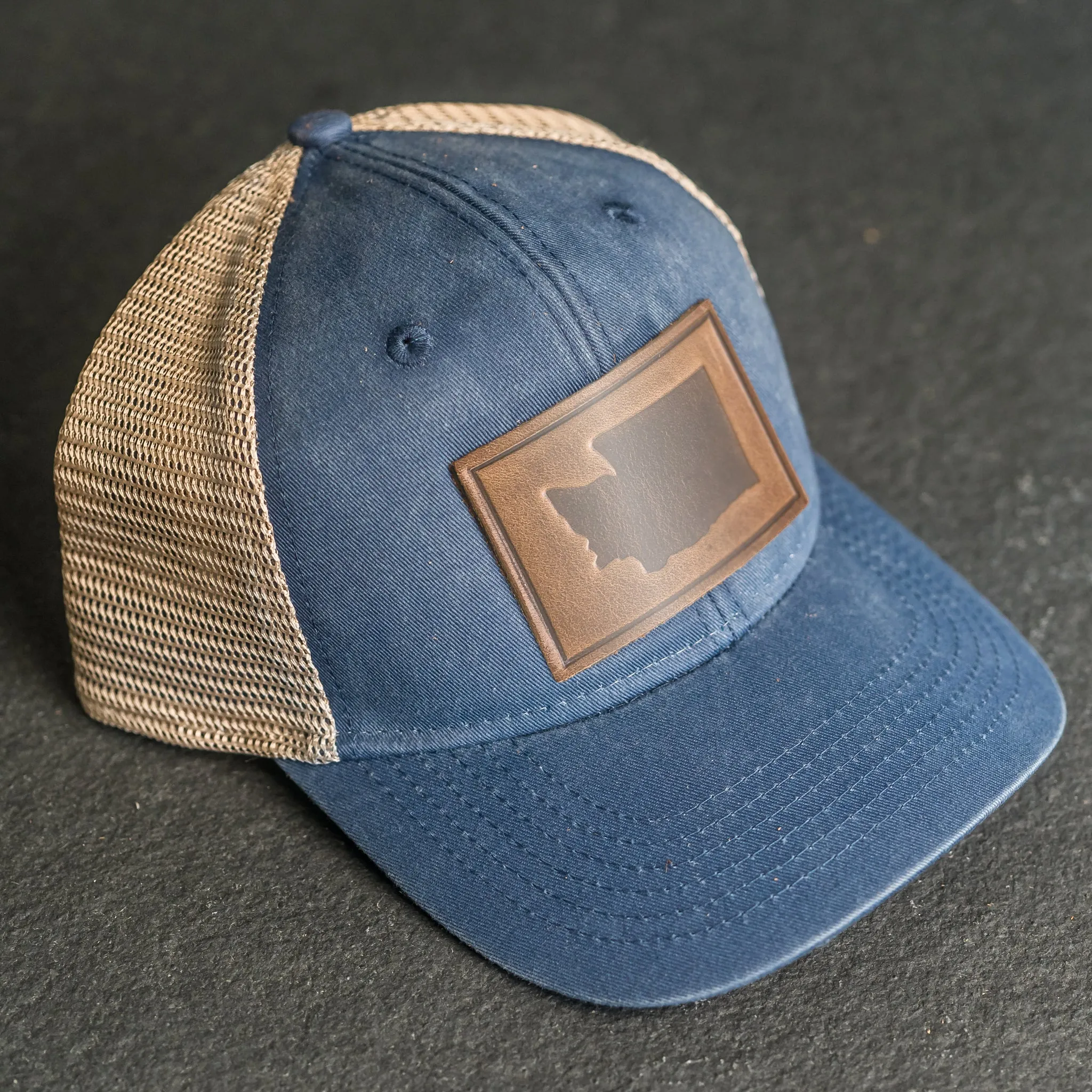 Leather Patch Ponytail Style Hat - Washington Stamp