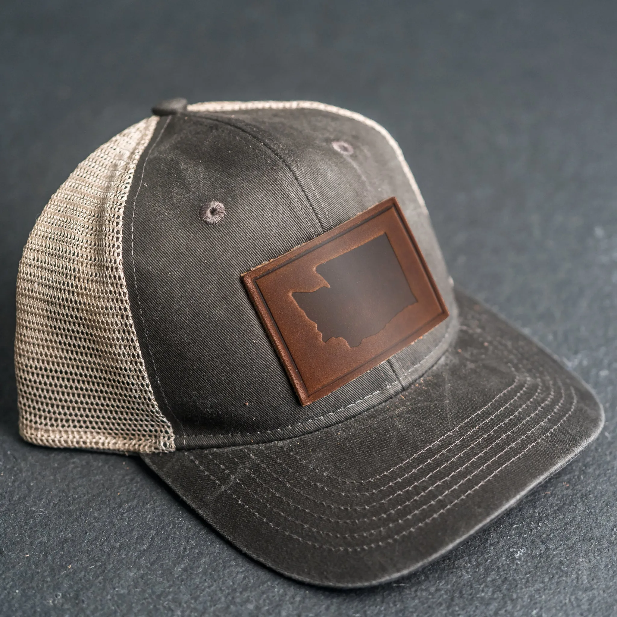 Leather Patch Ponytail Style Hat - Washington Stamp