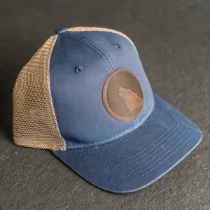 Leather Patch Ponytail Style Hat - Wolf Stamp