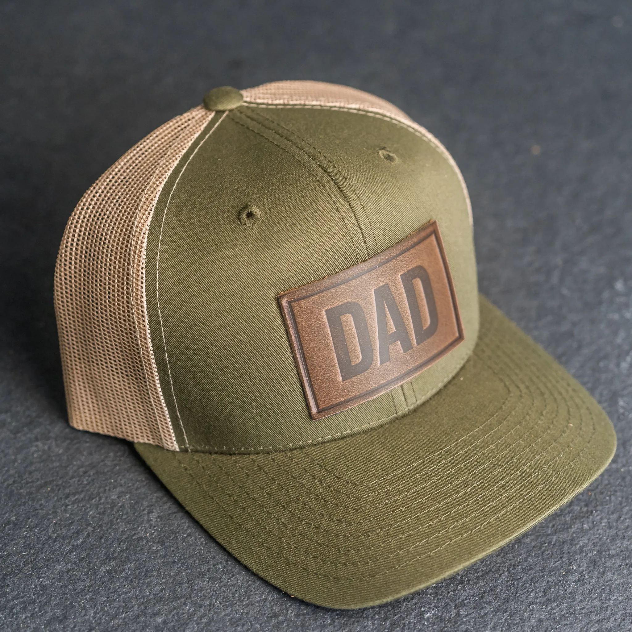 Leather Patch Trucker Style Hat - Dad Stamp