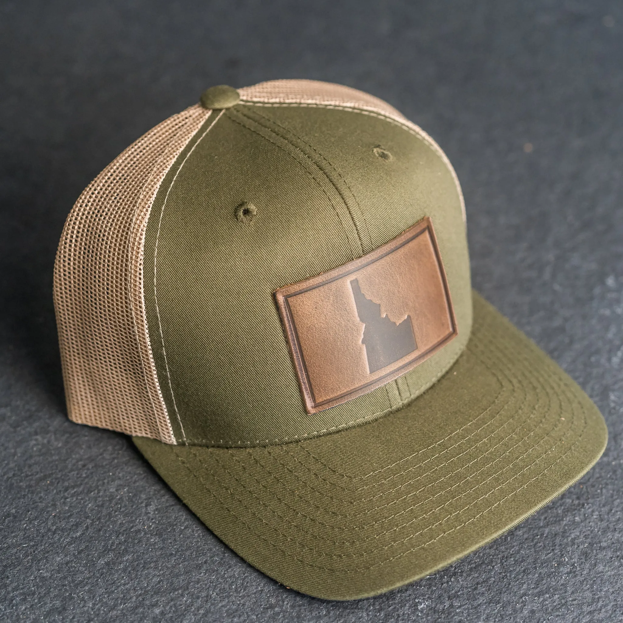 Leather Patch Trucker Style Hat - Idaho Stamp