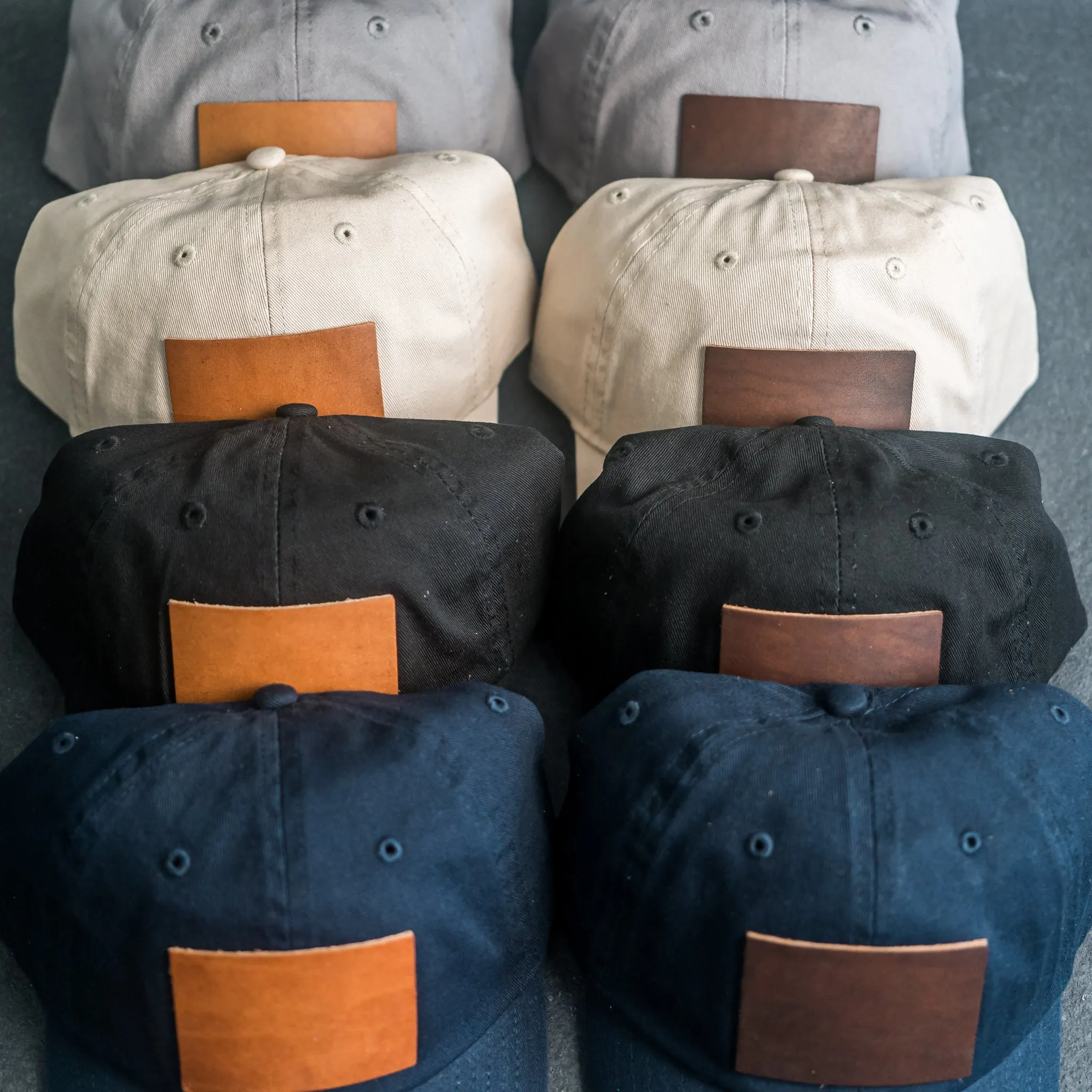 Leather Patch Unstructured Style Hat - Bride and Groom Stamp (cursive)