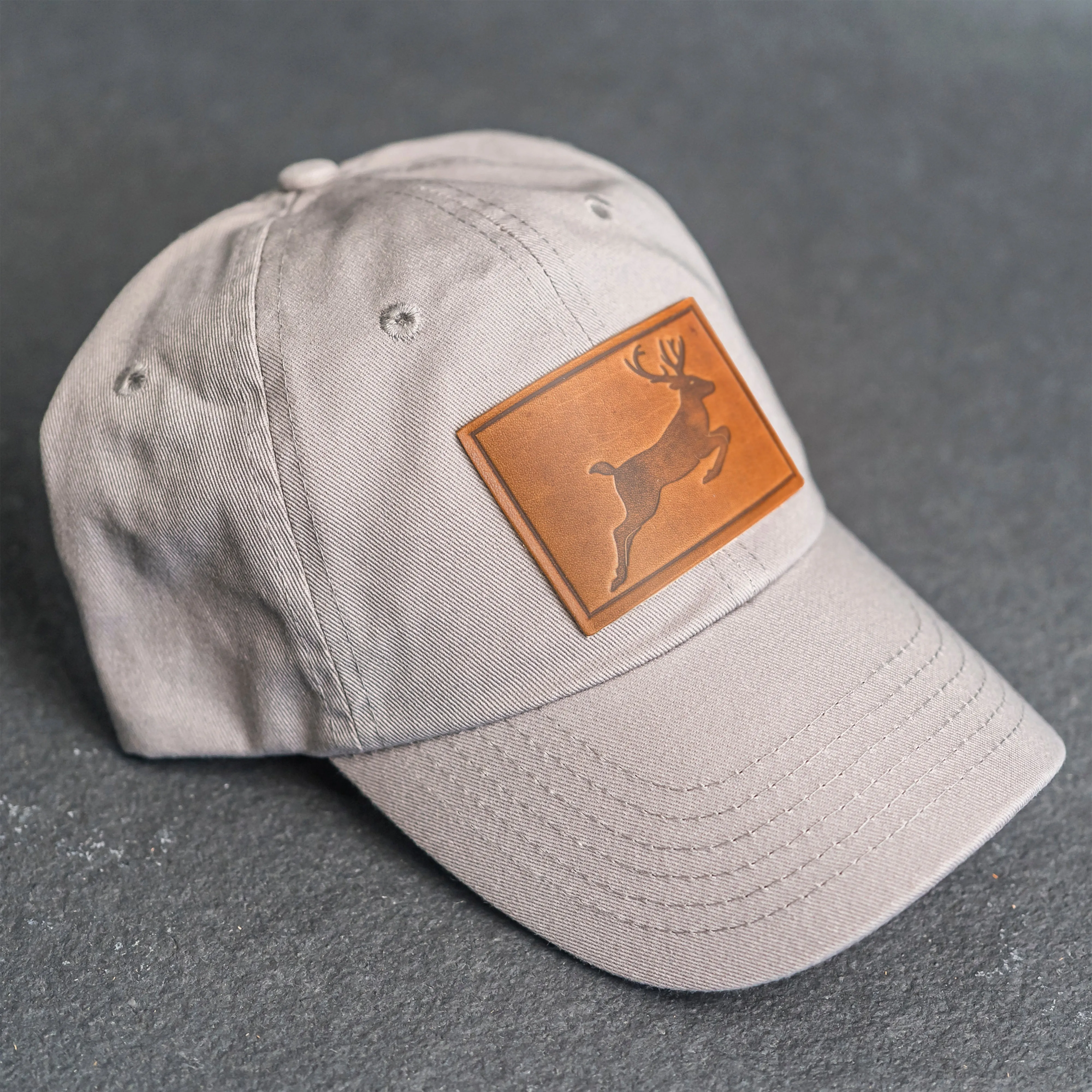 Leather Patch Unstructured Style Hat - Deer Stamp