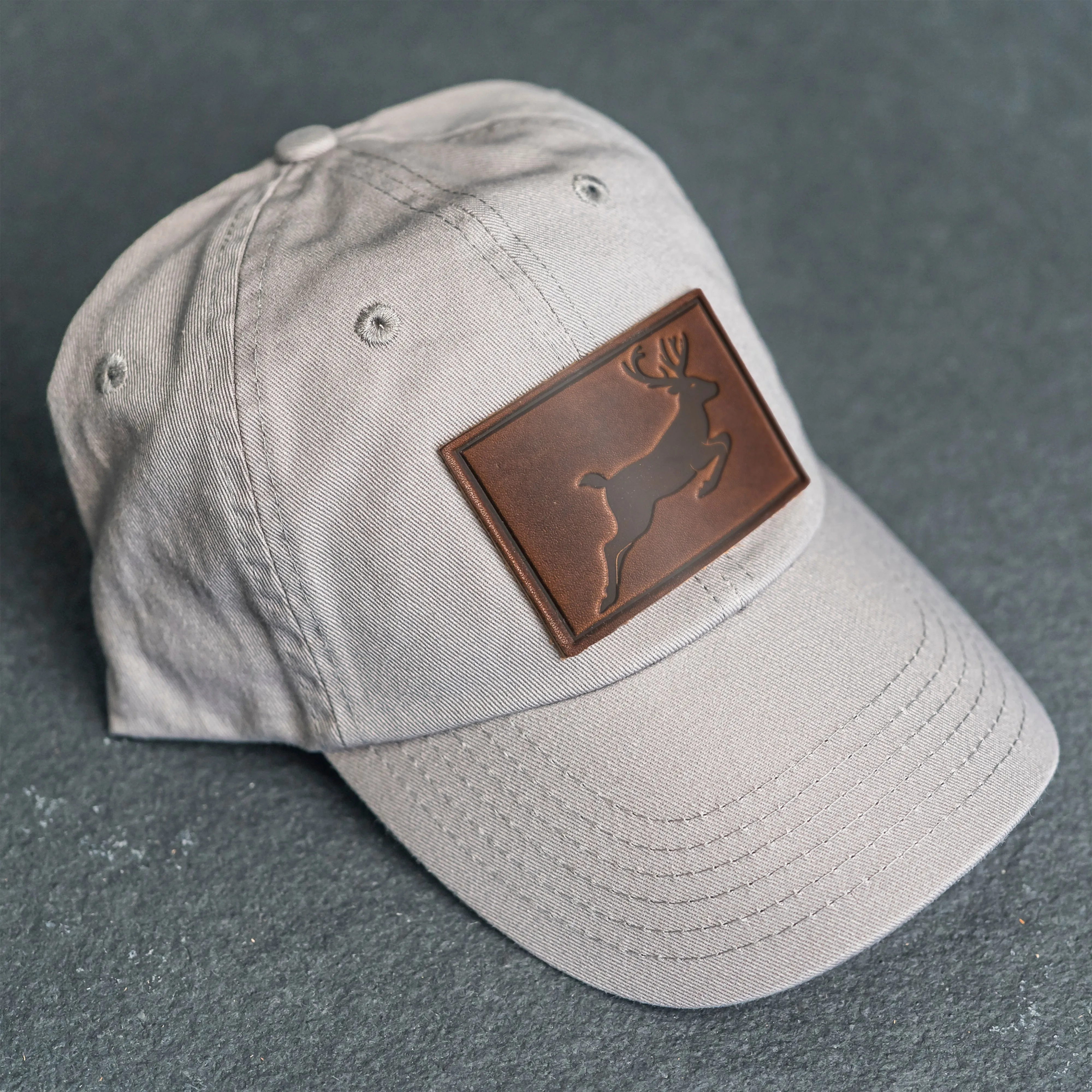 Leather Patch Unstructured Style Hat - Deer Stamp