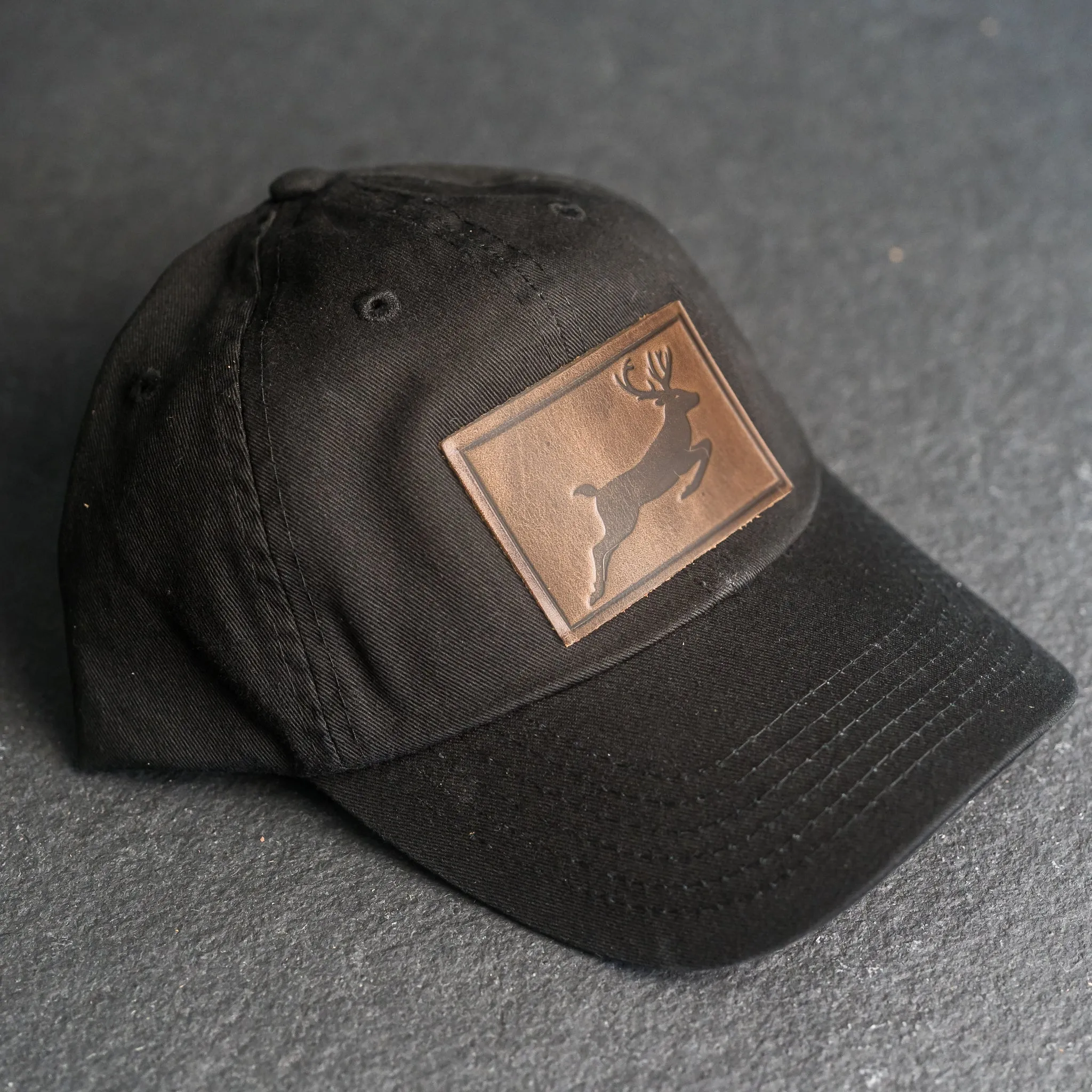 Leather Patch Unstructured Style Hat - Deer Stamp