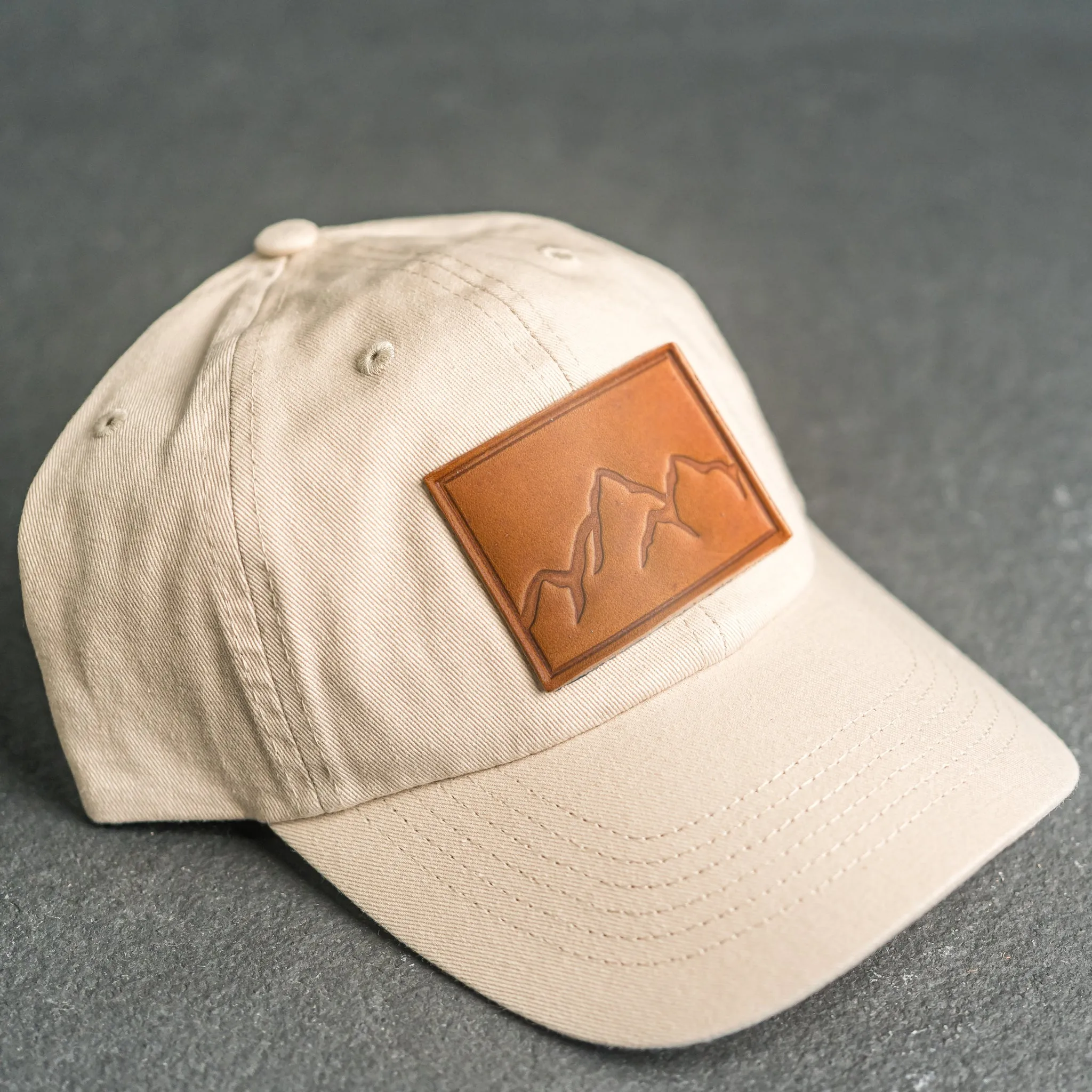 Leather Patch Unstructured Style Hat - Mountain Range Stamp