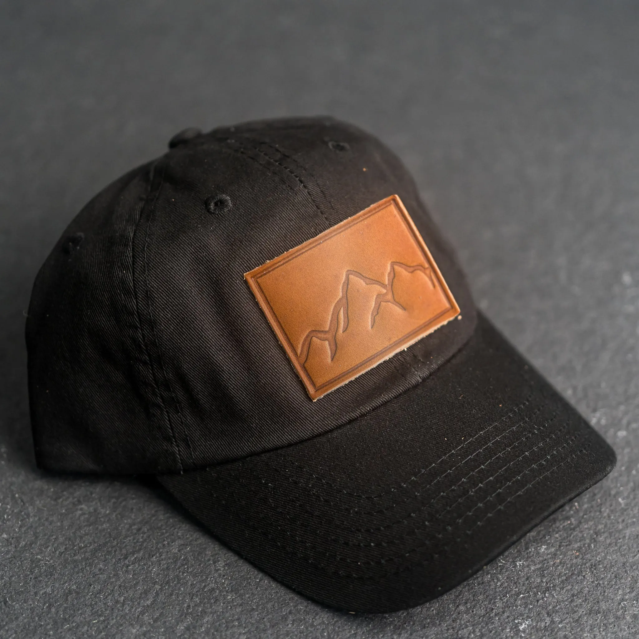 Leather Patch Unstructured Style Hat - Mountain Range Stamp
