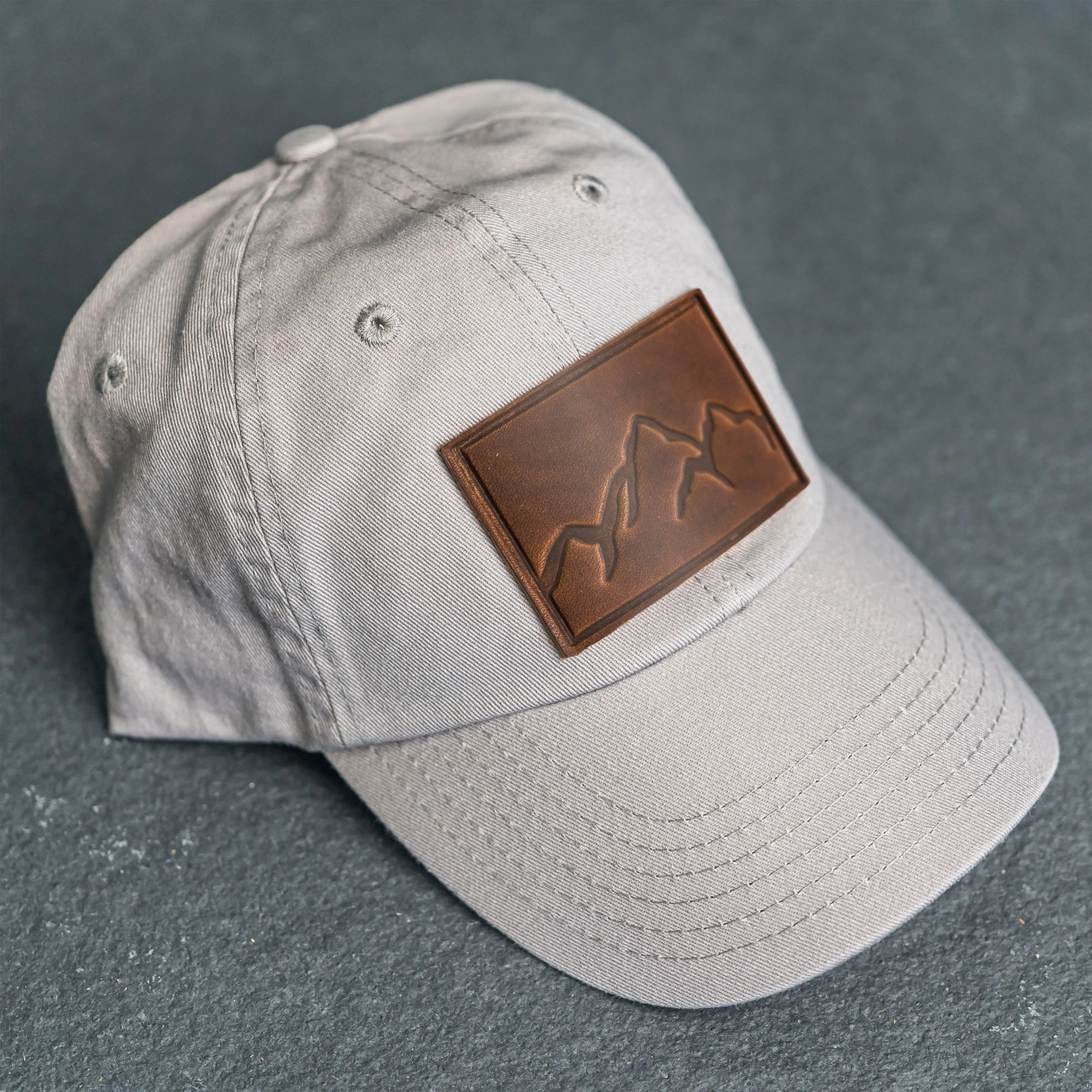 Leather Patch Unstructured Style Hat - Mountain Range Stamp