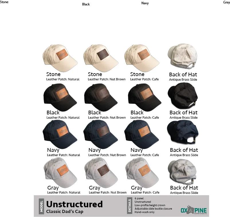 Leather Patch Unstructured Style Hat - Mountain Range Stamp