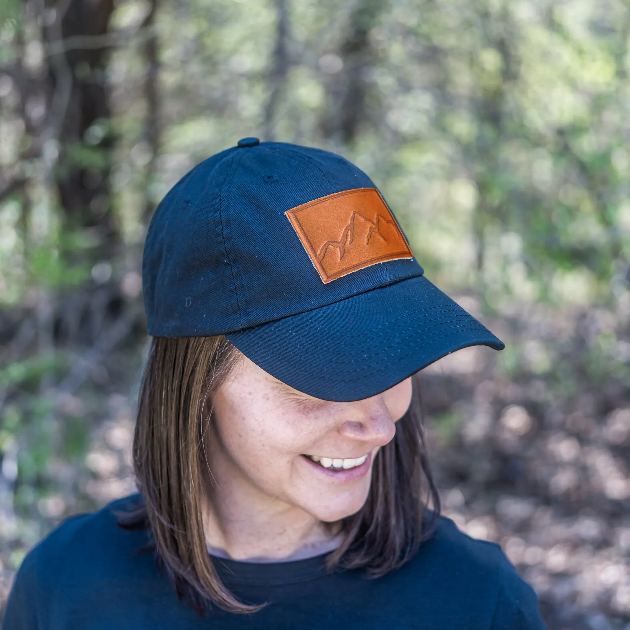 Leather Patch Unstructured Style Hat - Mountain Range Stamp