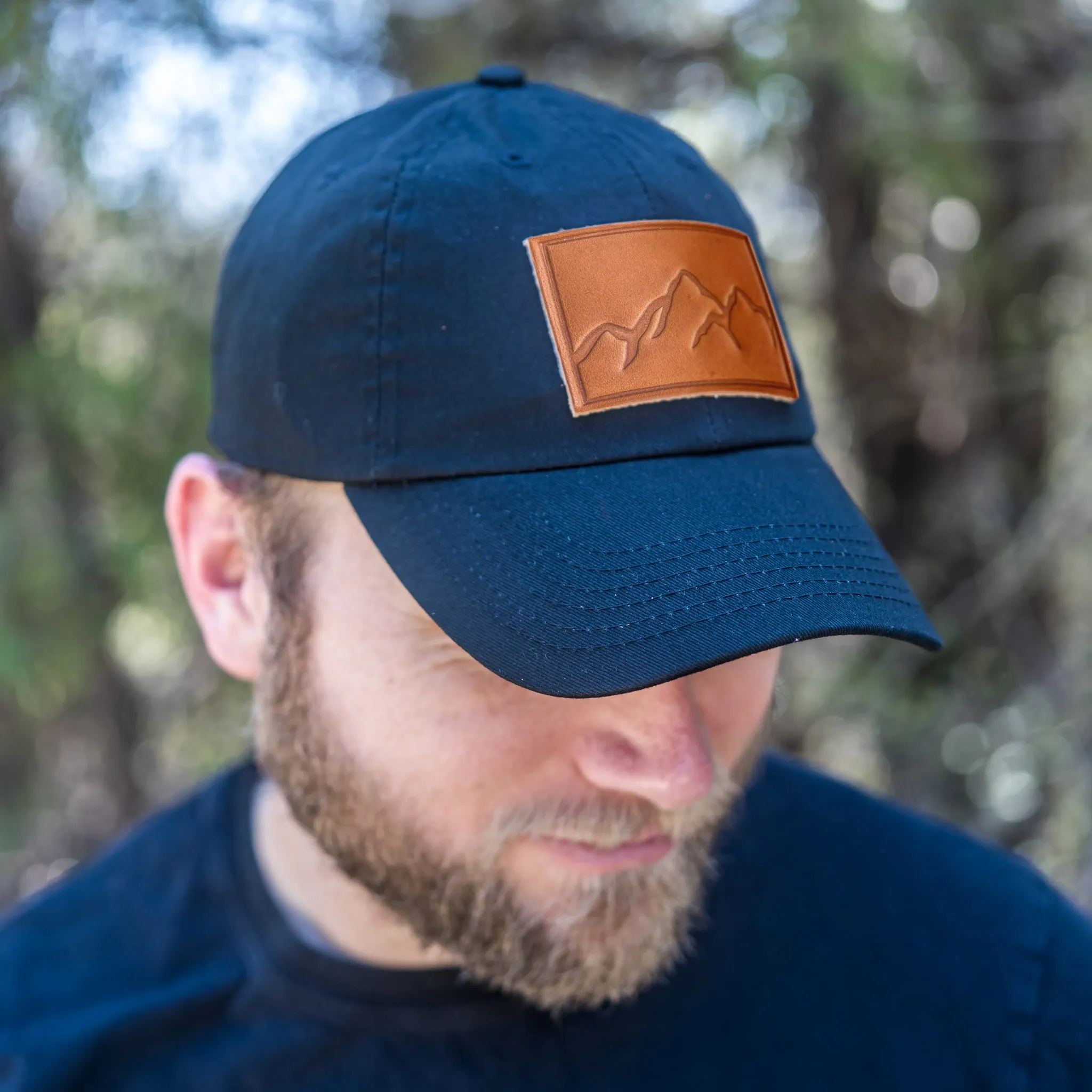 Leather Patch Unstructured Style Hat - Mountain Range Stamp
