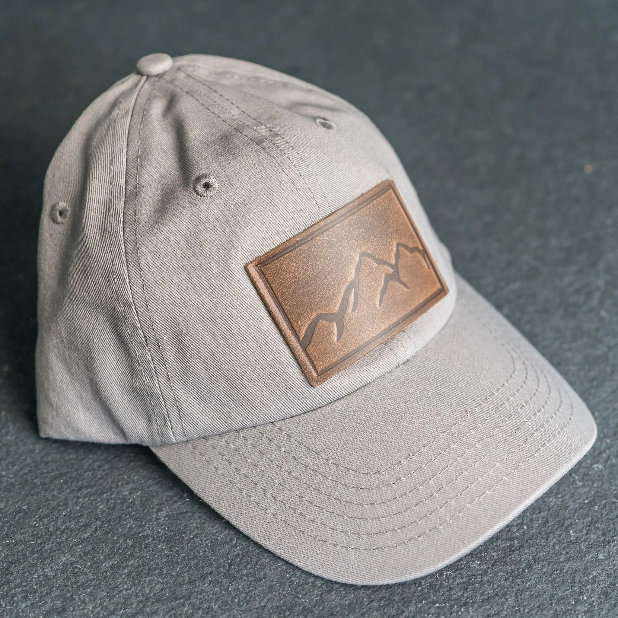 Leather Patch Unstructured Style Hat - Mountain Range Stamp