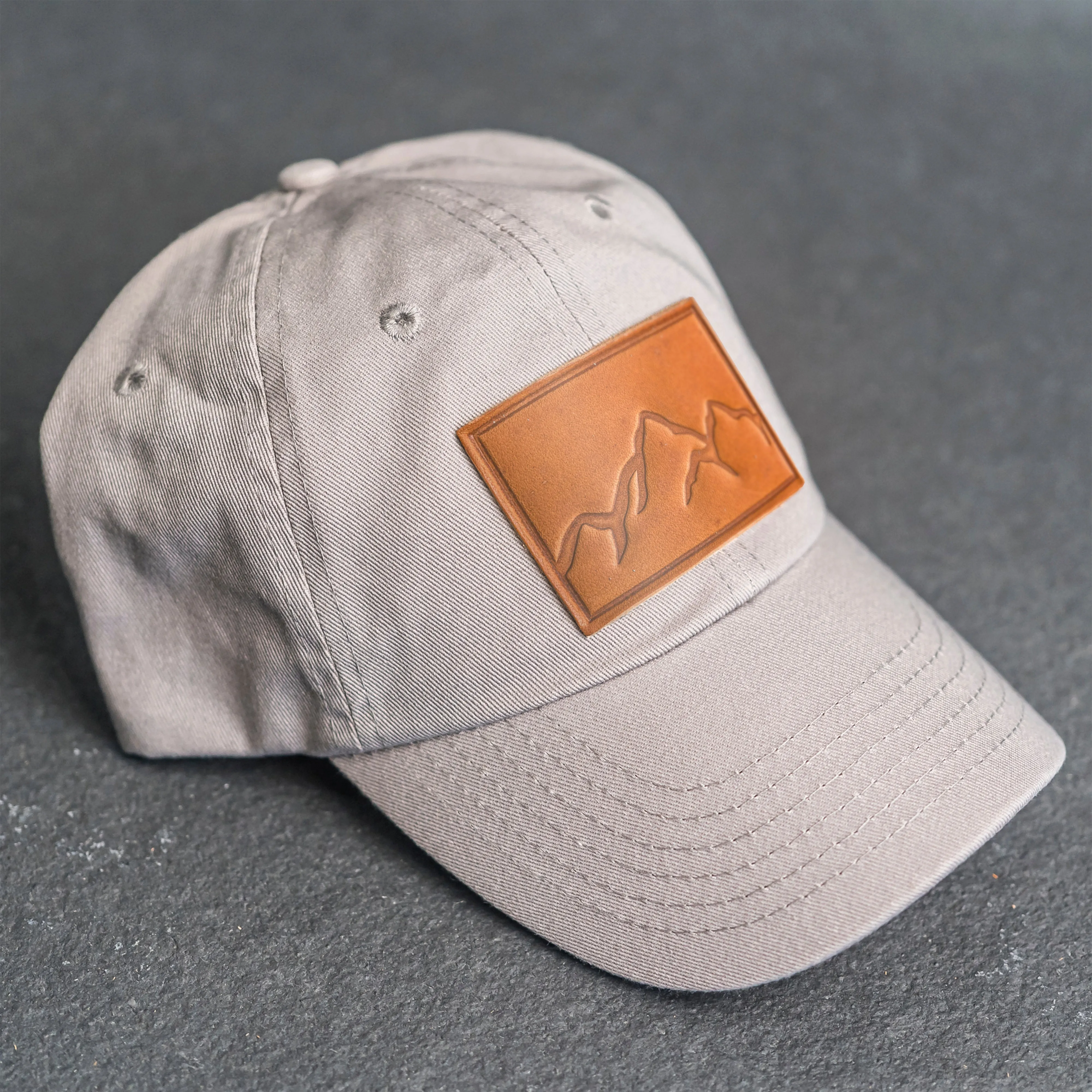 Leather Patch Unstructured Style Hat - Mountain Range Stamp