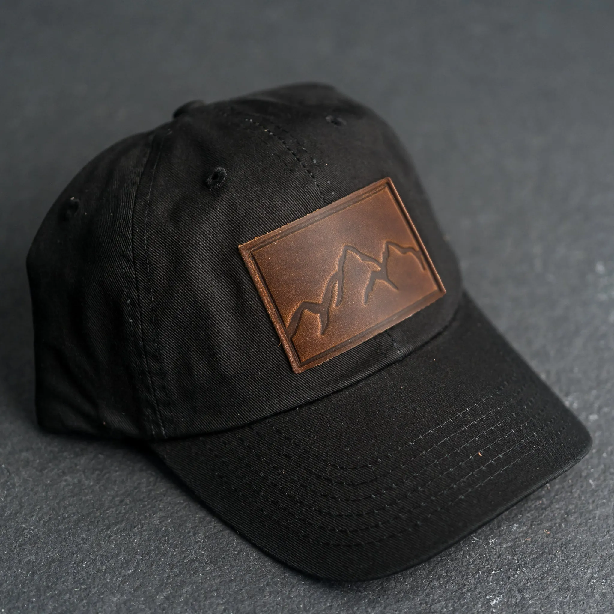 Leather Patch Unstructured Style Hat - Mountain Range Stamp