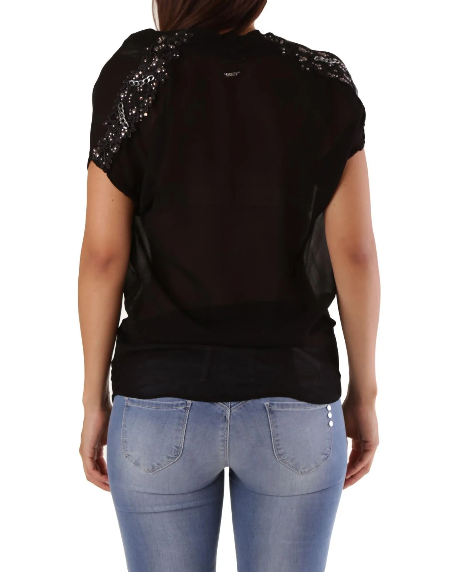 Met Women's Chiffon V-Neck Short Sleeve Blouse Top