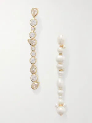 Recycled gold vermeil, cubic zirconia and pearl earrings