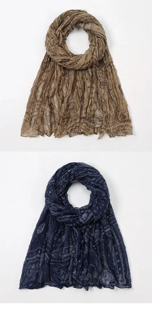 Scarf Long Crinkle Ethnic Boho Pattern