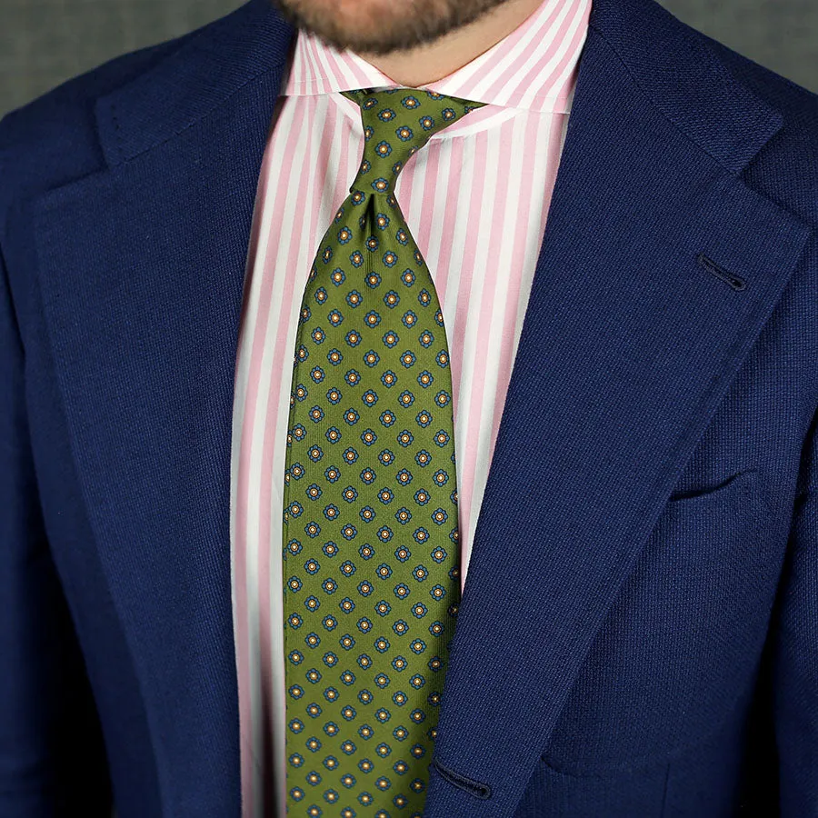Shibumi-Flower Printed Silk Tie - Olive - Handrolled