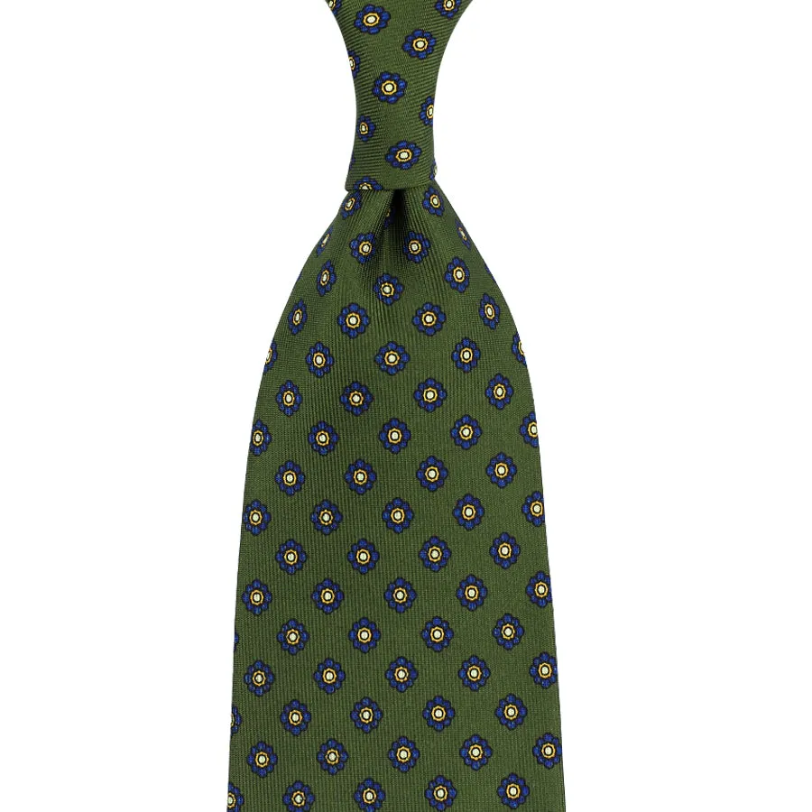 Shibumi-Flower Printed Silk Tie - Olive - Handrolled