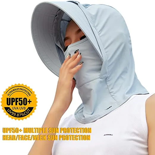 Sidiou Group Anniou 3-in-1 UPF50  Sun Hat Face Mask Neck Gaiter UV Protection Multifunctional Detachable Brim Breathable Quick Drying Outdoor Sun Cap
