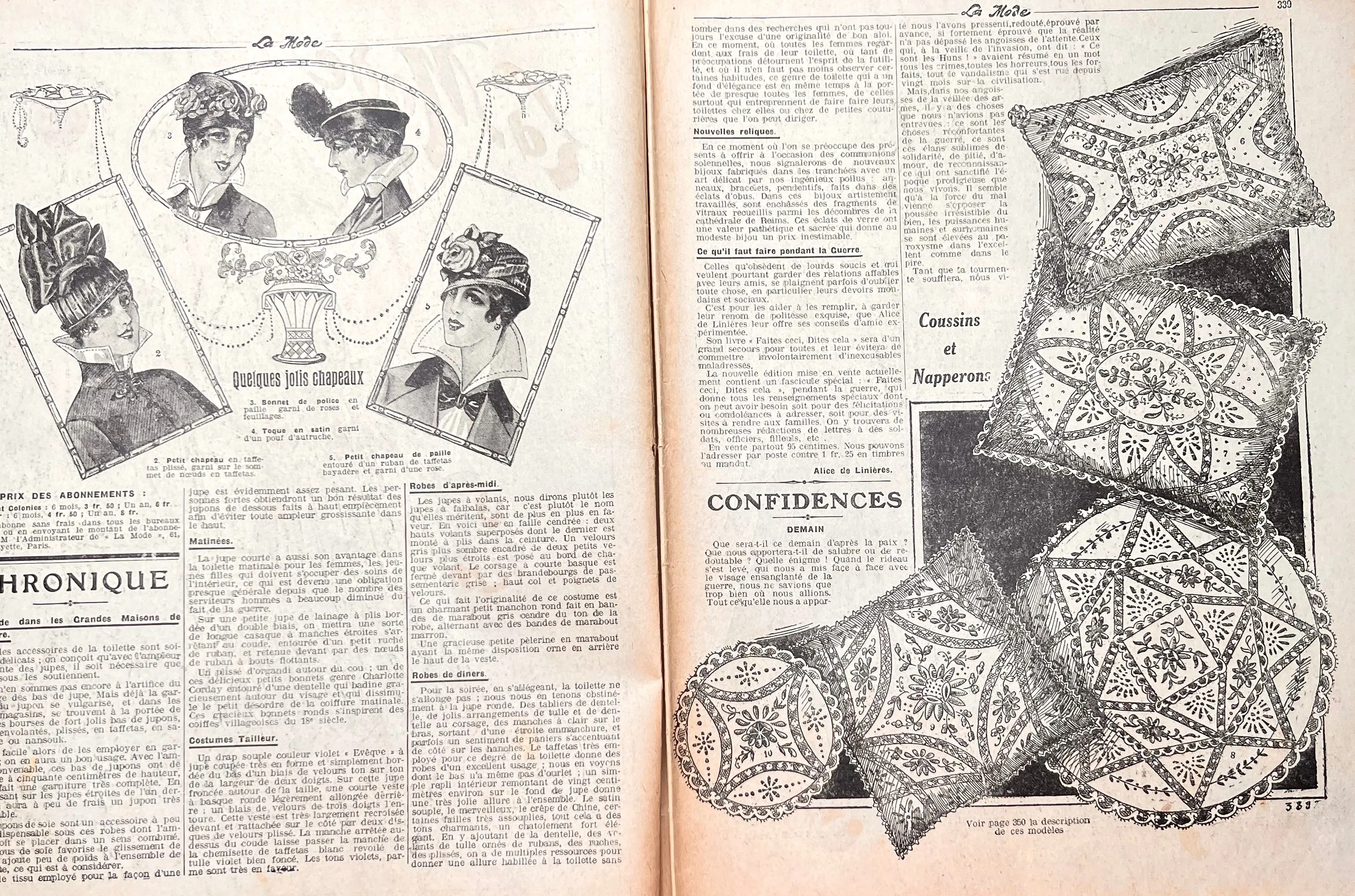 Spring Fashion in April 1916 French Magazine La Mode. Issue No.15