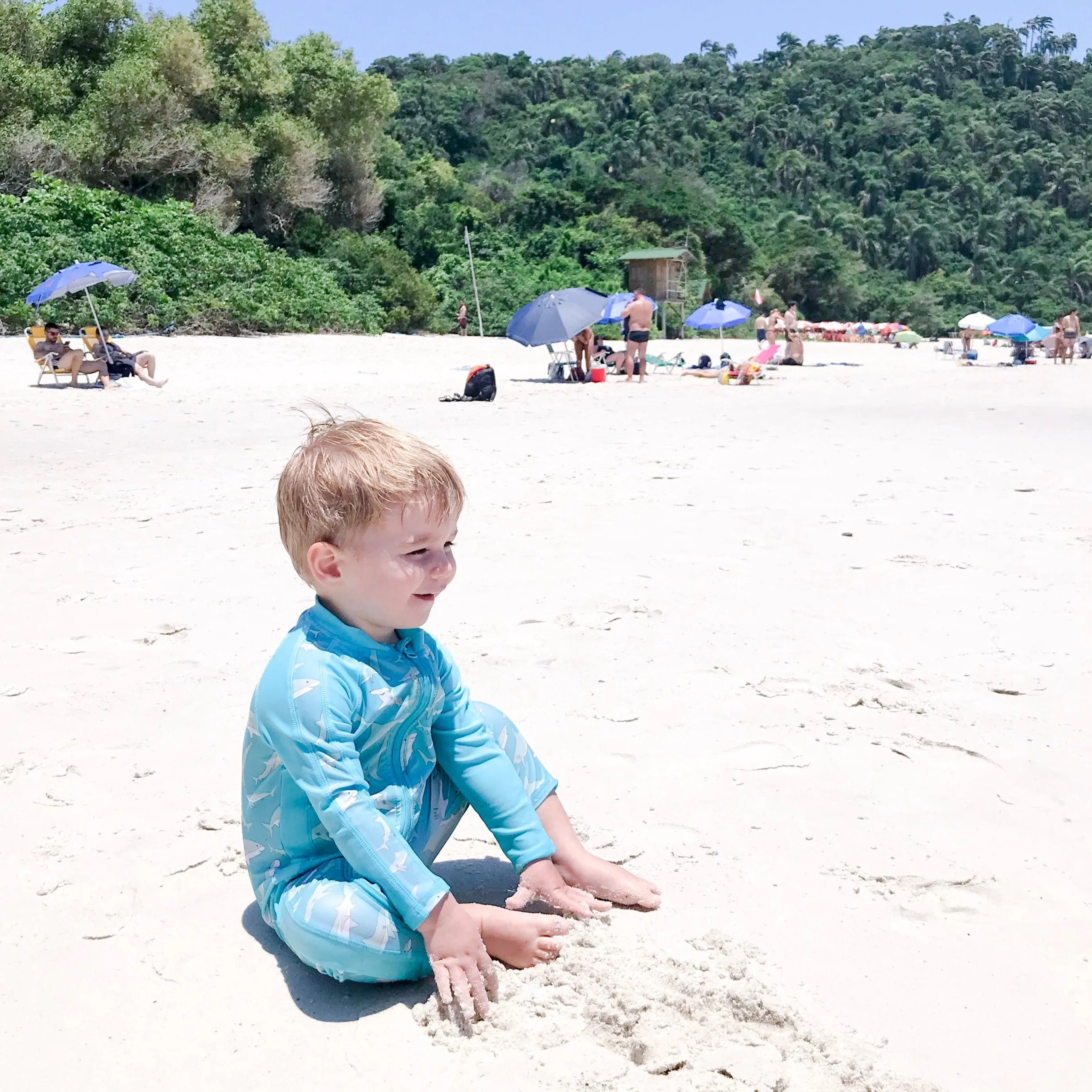 Sunsuit - Long Sleeve Romper Swimsuit | "Deep Blue Sharks"
