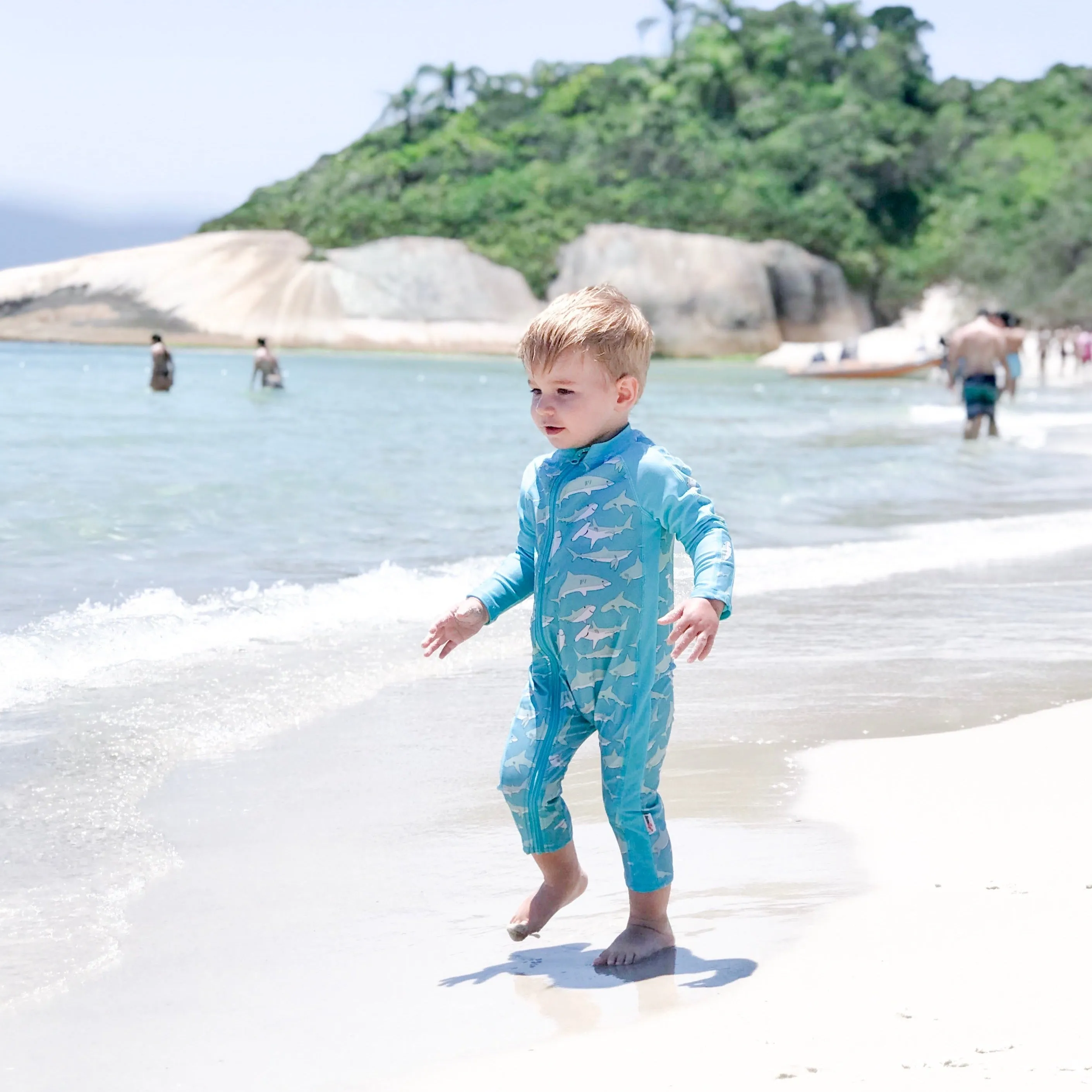 Sunsuit - Long Sleeve Romper Swimsuit | "Deep Blue Sharks"