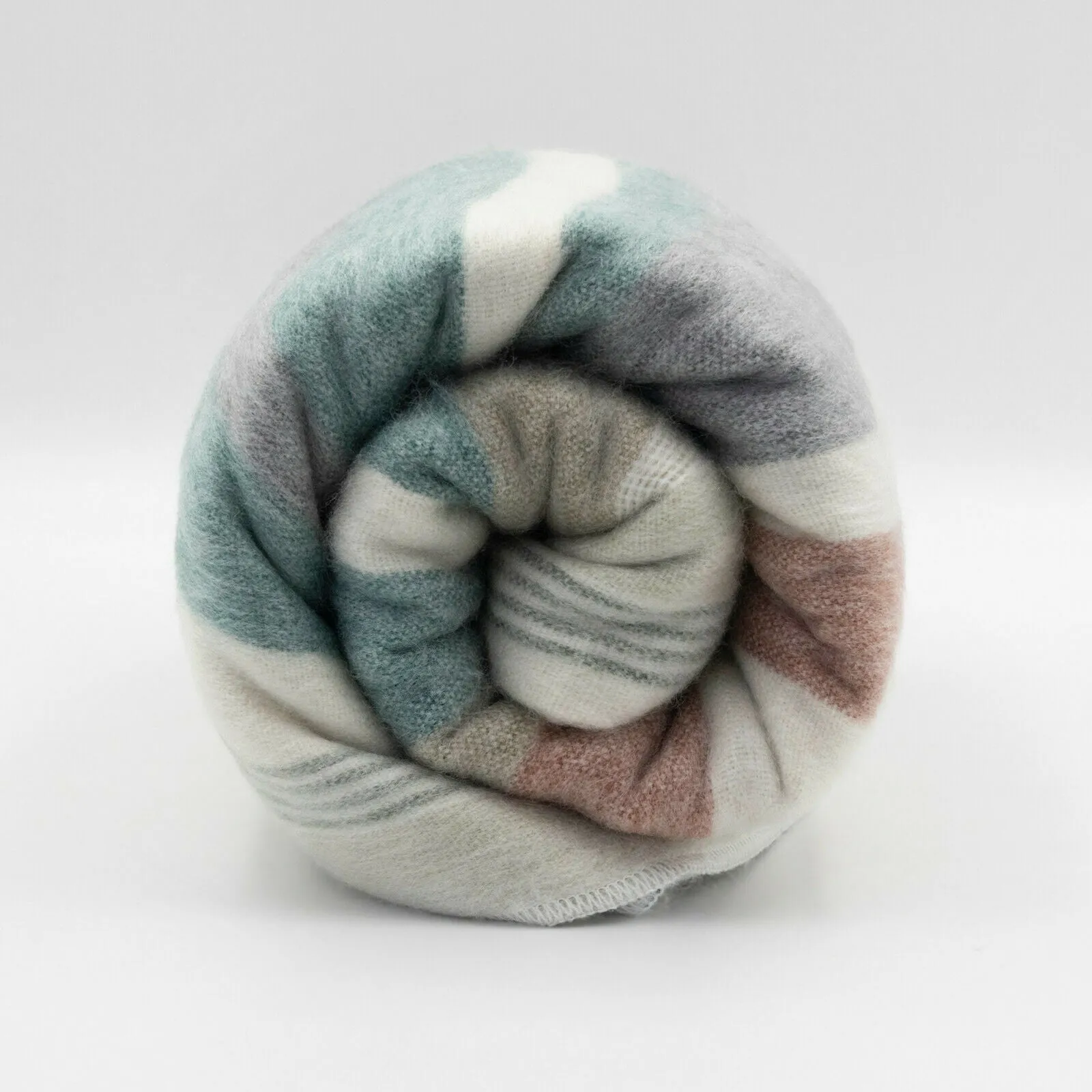 Timbara - Baby Alpaca Wool Throw Blanket / Sofa Cover - Queen 97" x 67" - dull pastel coloured stripes pattern