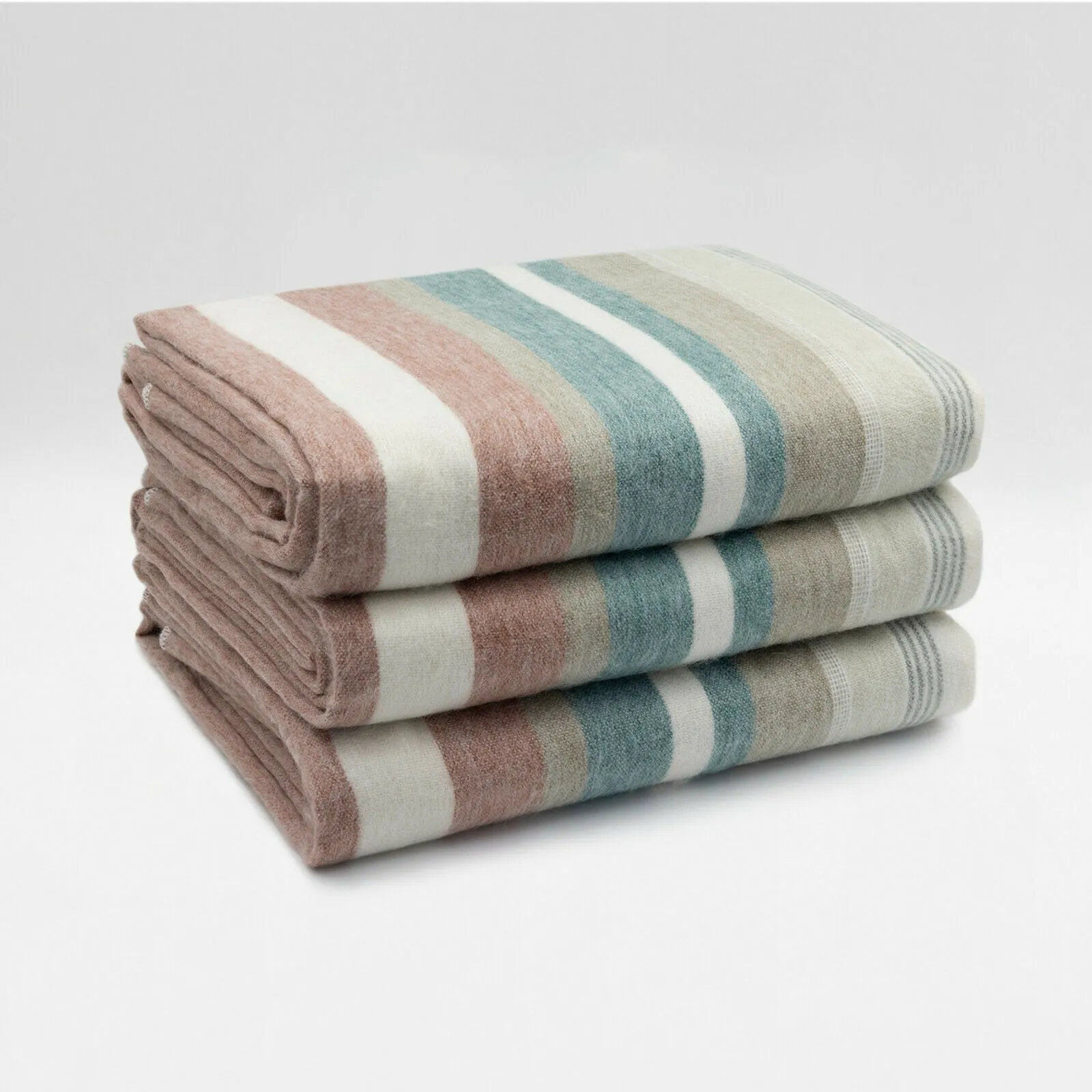 Timbara - Baby Alpaca Wool Throw Blanket / Sofa Cover - Queen 97" x 67" - dull pastel coloured stripes pattern