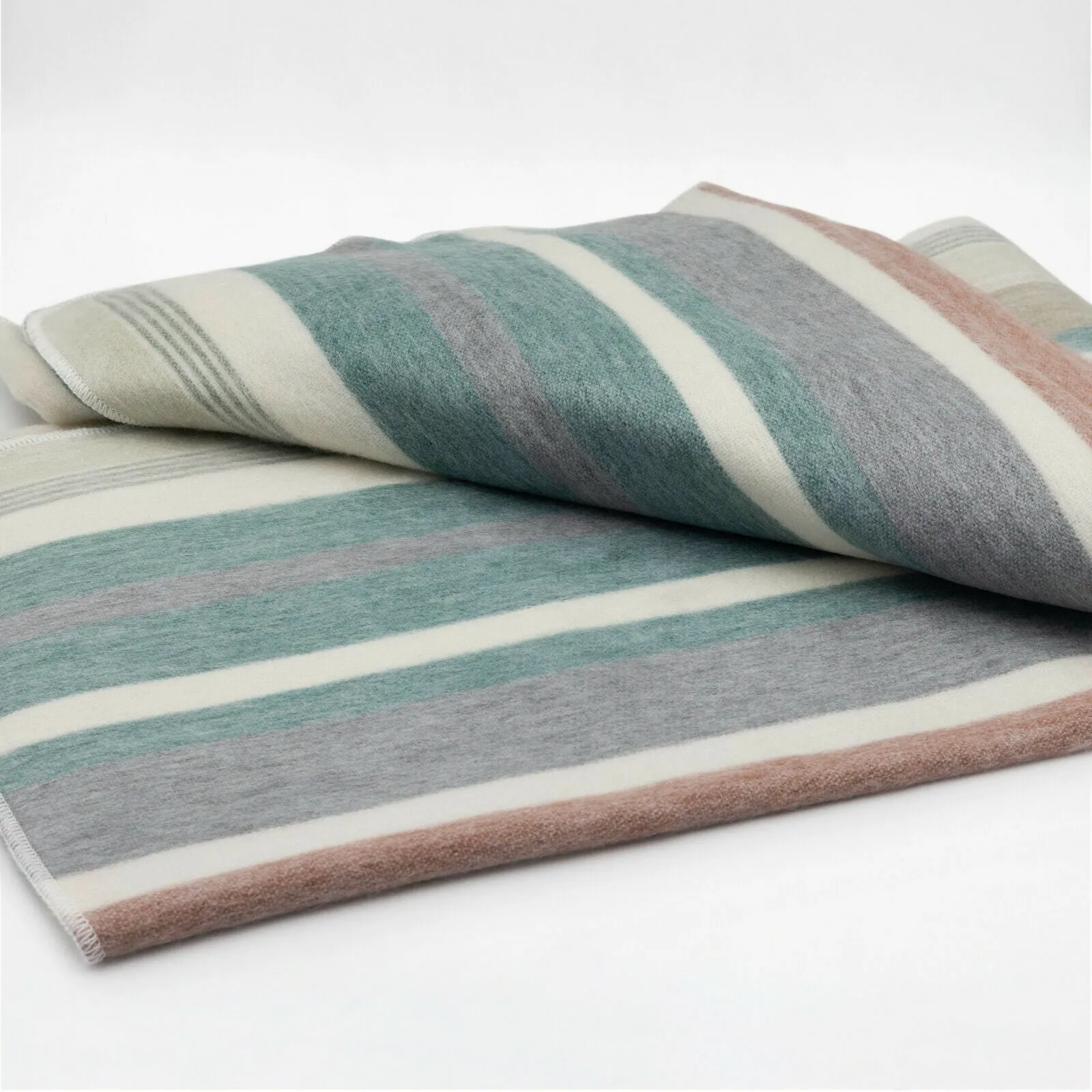 Timbara - Baby Alpaca Wool Throw Blanket / Sofa Cover - Queen 97" x 67" - dull pastel coloured stripes pattern
