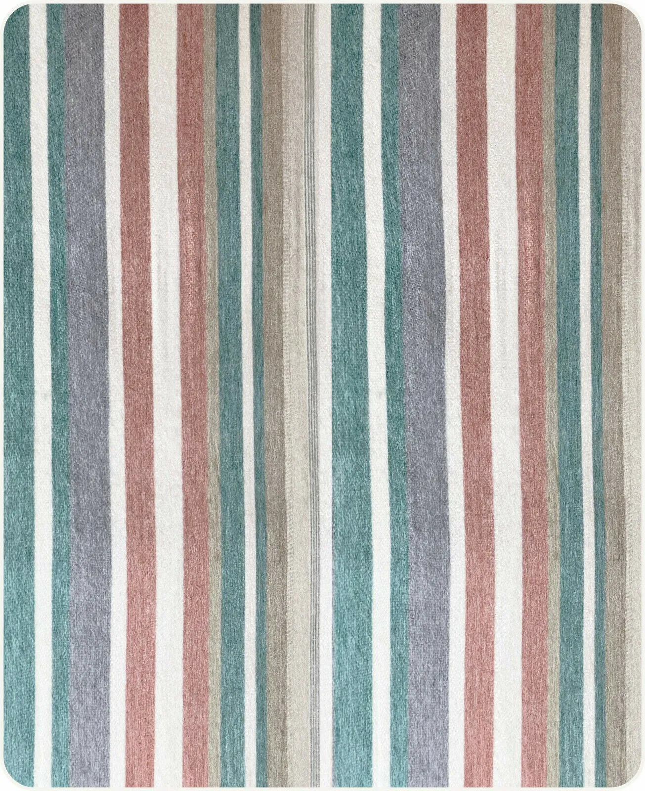 Timbara - Baby Alpaca Wool Throw Blanket / Sofa Cover - Queen 97" x 67" - dull pastel coloured stripes pattern