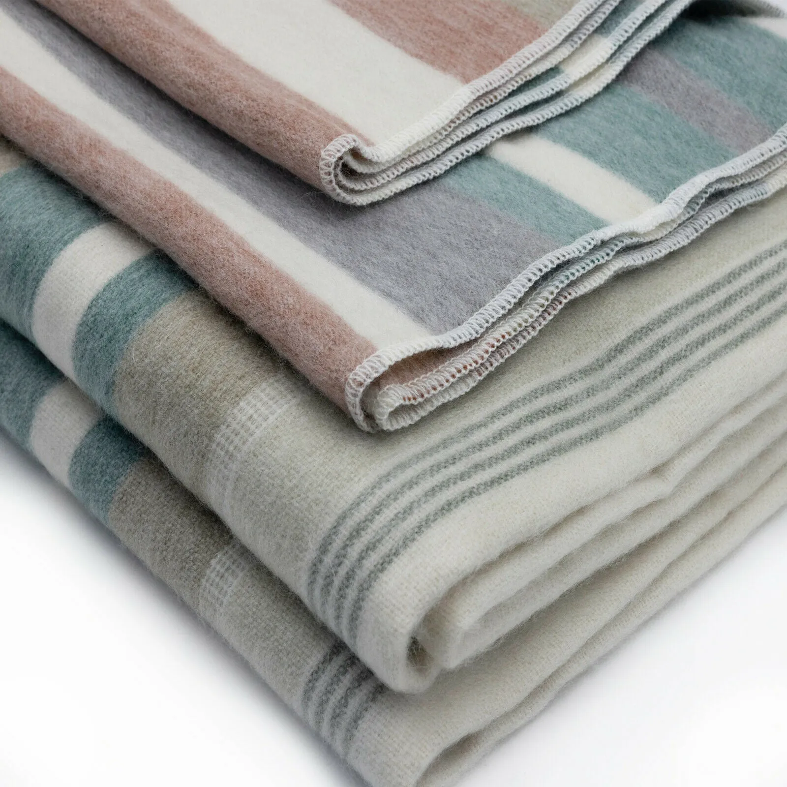 Timbara - Baby Alpaca Wool Throw Blanket / Sofa Cover - Queen 97" x 67" - dull pastel coloured stripes pattern