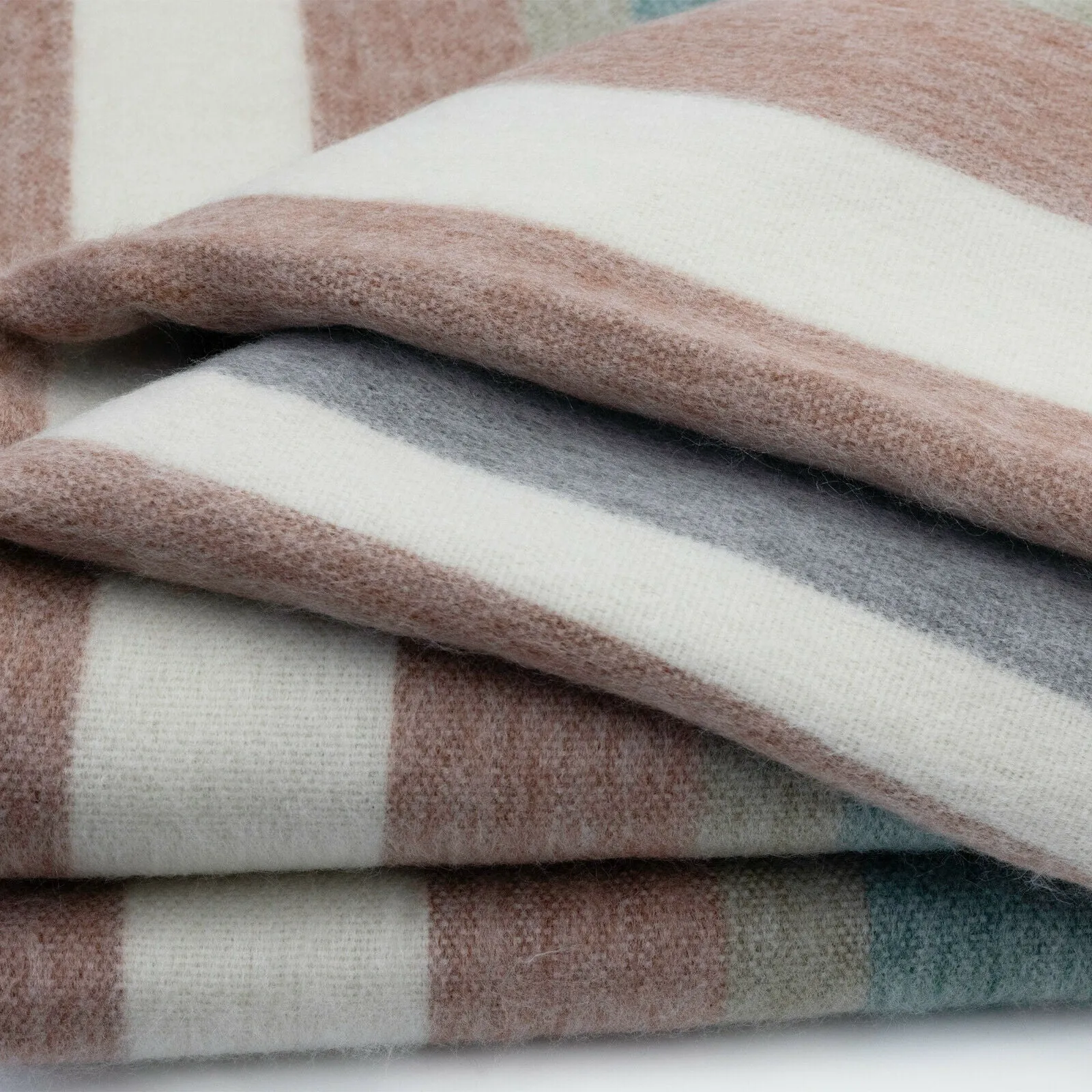 Timbara - Baby Alpaca Wool Throw Blanket / Sofa Cover - Queen 97" x 67" - dull pastel coloured stripes pattern