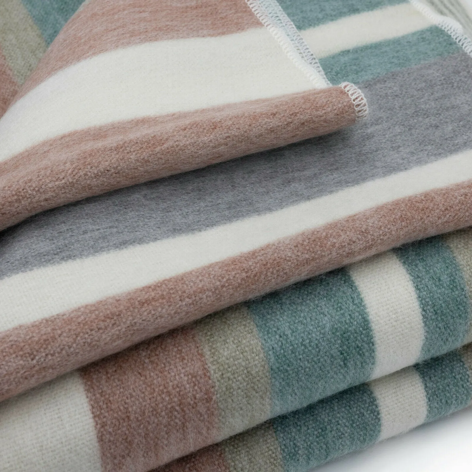 Timbara - Baby Alpaca Wool Throw Blanket / Sofa Cover - Queen 97" x 67" - dull pastel coloured stripes pattern